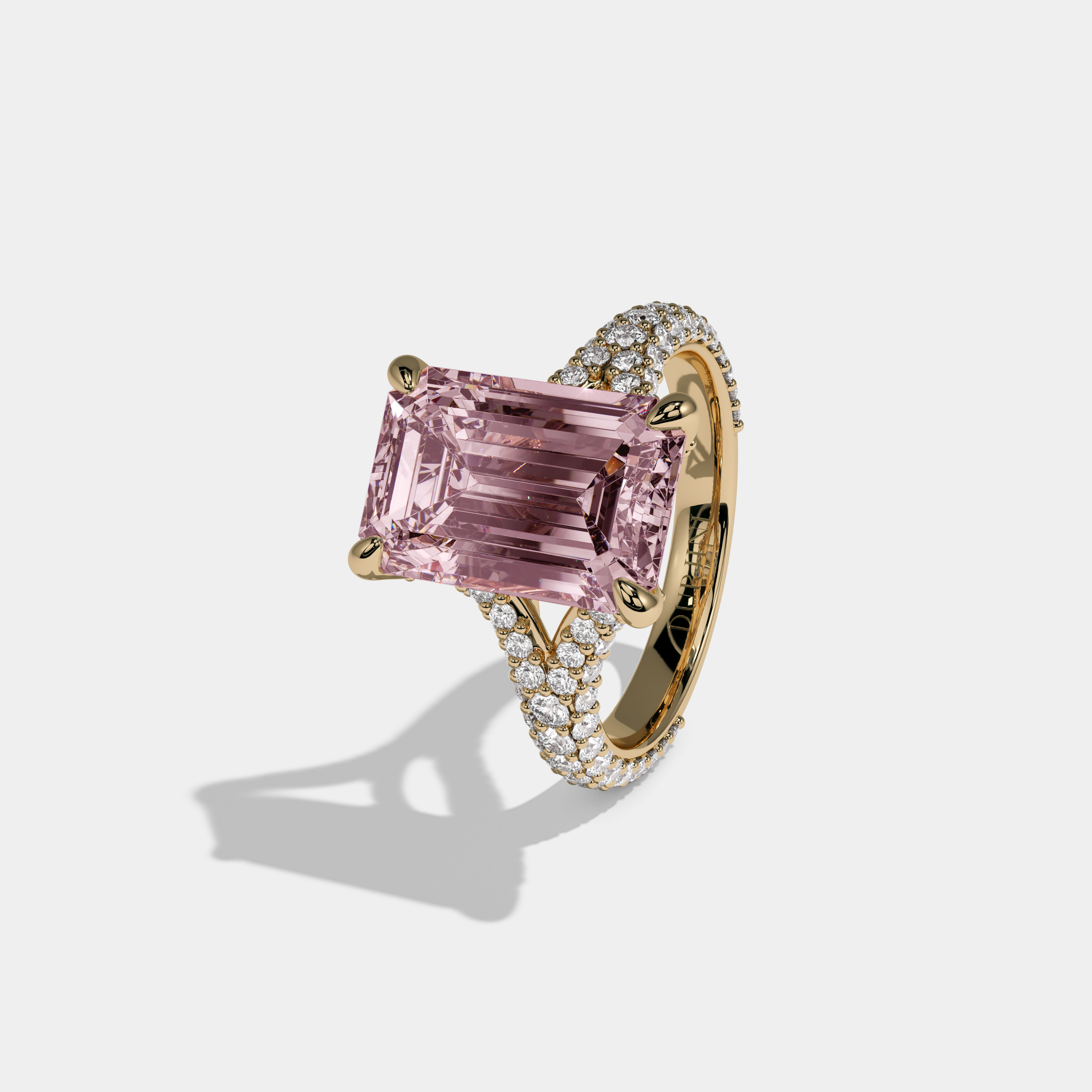 Charlotte Fancy Pink Emerald Cut Diamond Band Engagement Ring 8ct 18K Yellow Gold