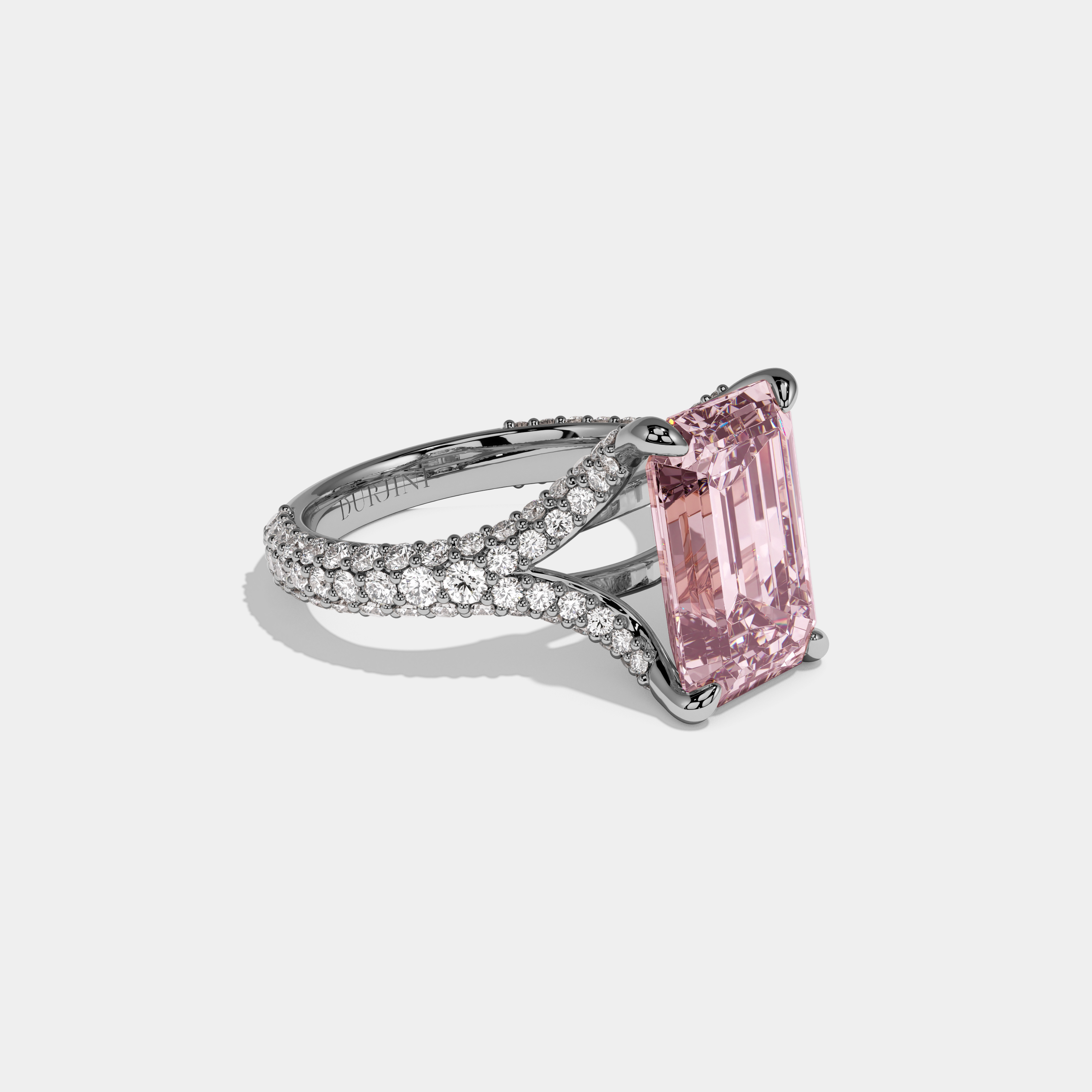 Beatrice Fancy Pink Emerald Cut Diamond Band Engagement Ring 8ct 18K White Gold
