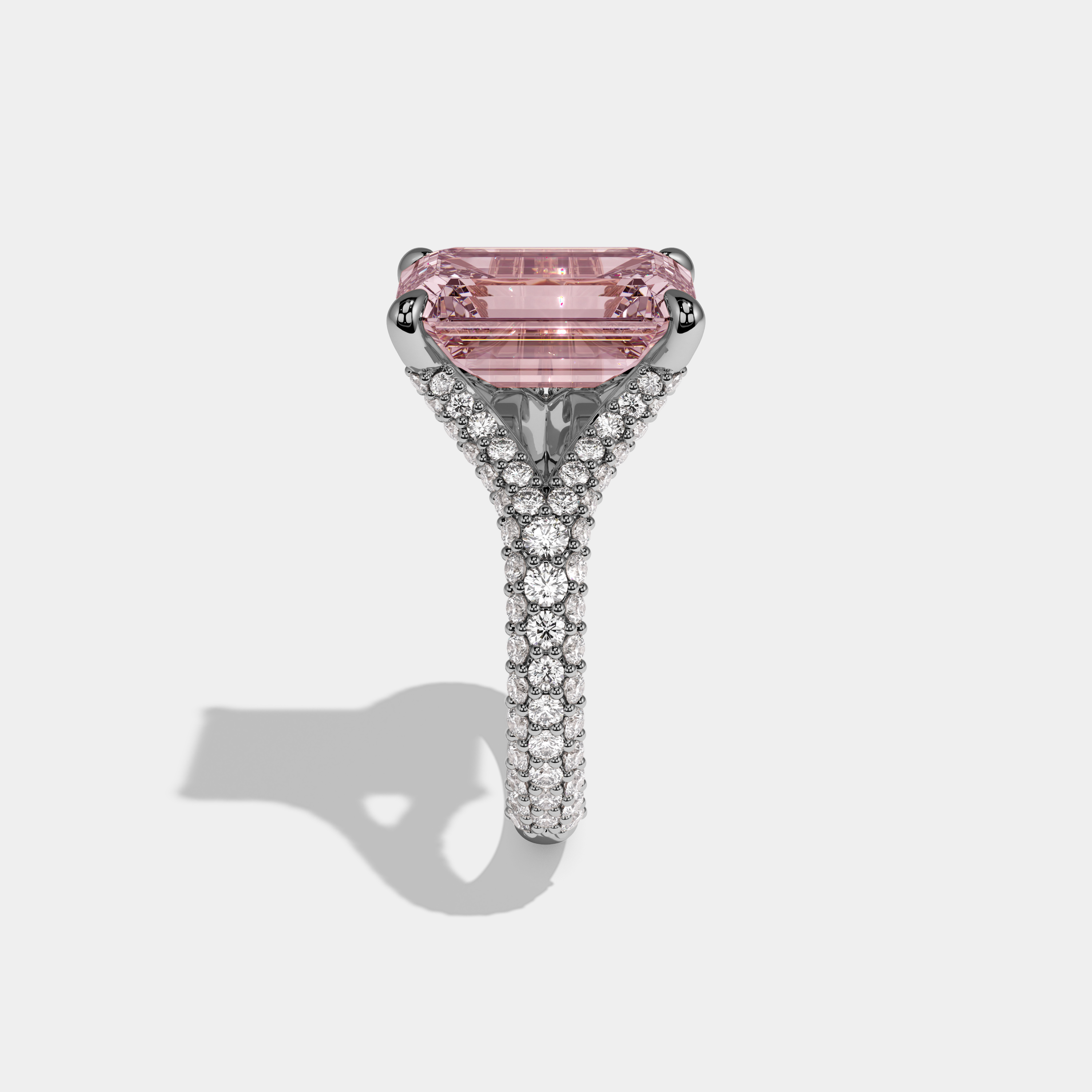 Beatrice Fancy Pink Emerald Cut Diamond Band Engagement Ring 8ct 18K White Gold