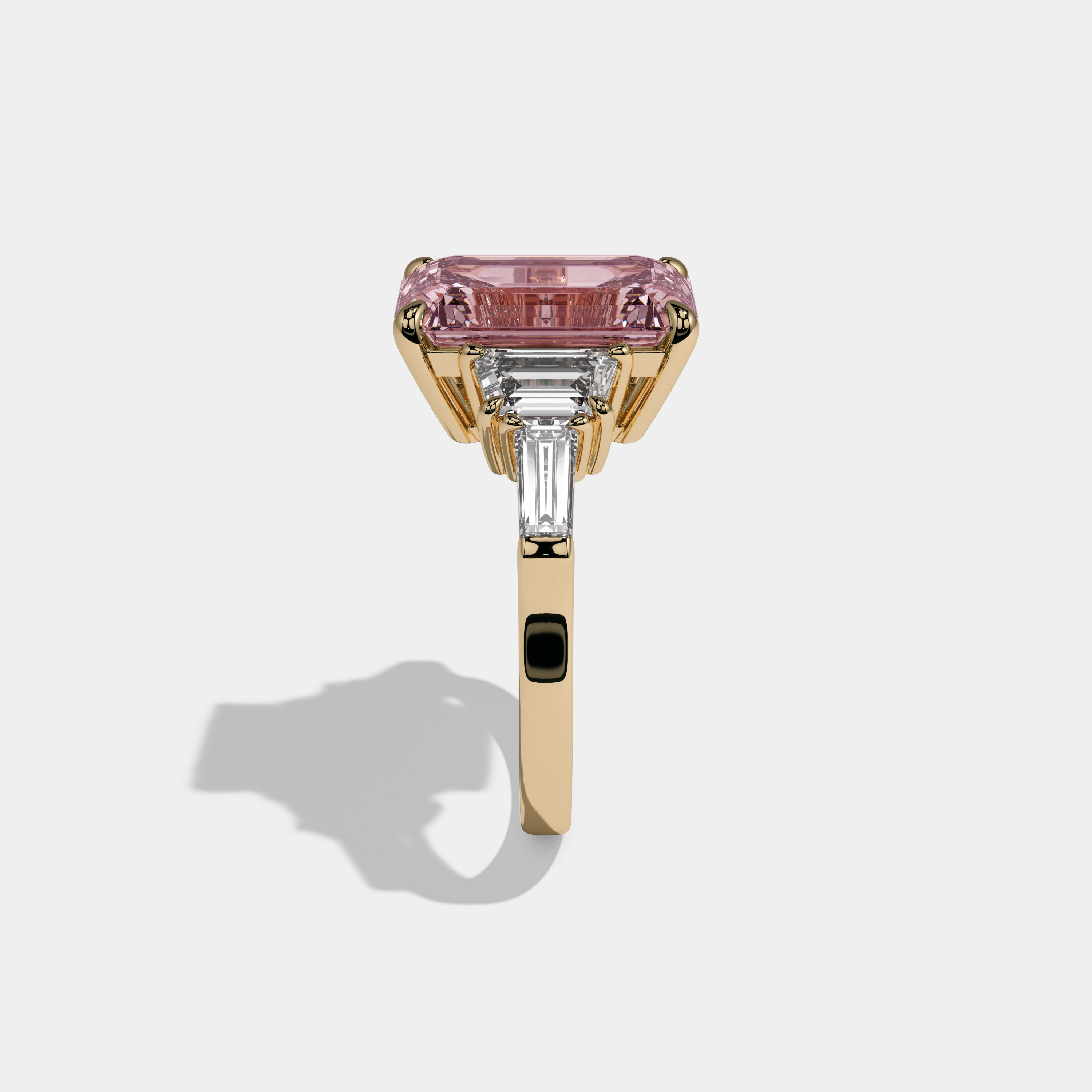Charlotte Fancy Pink Emerald Cut Diamond Plain Band With Step Cut Sides Engagement Ring 8ct 18K Yellow Gold