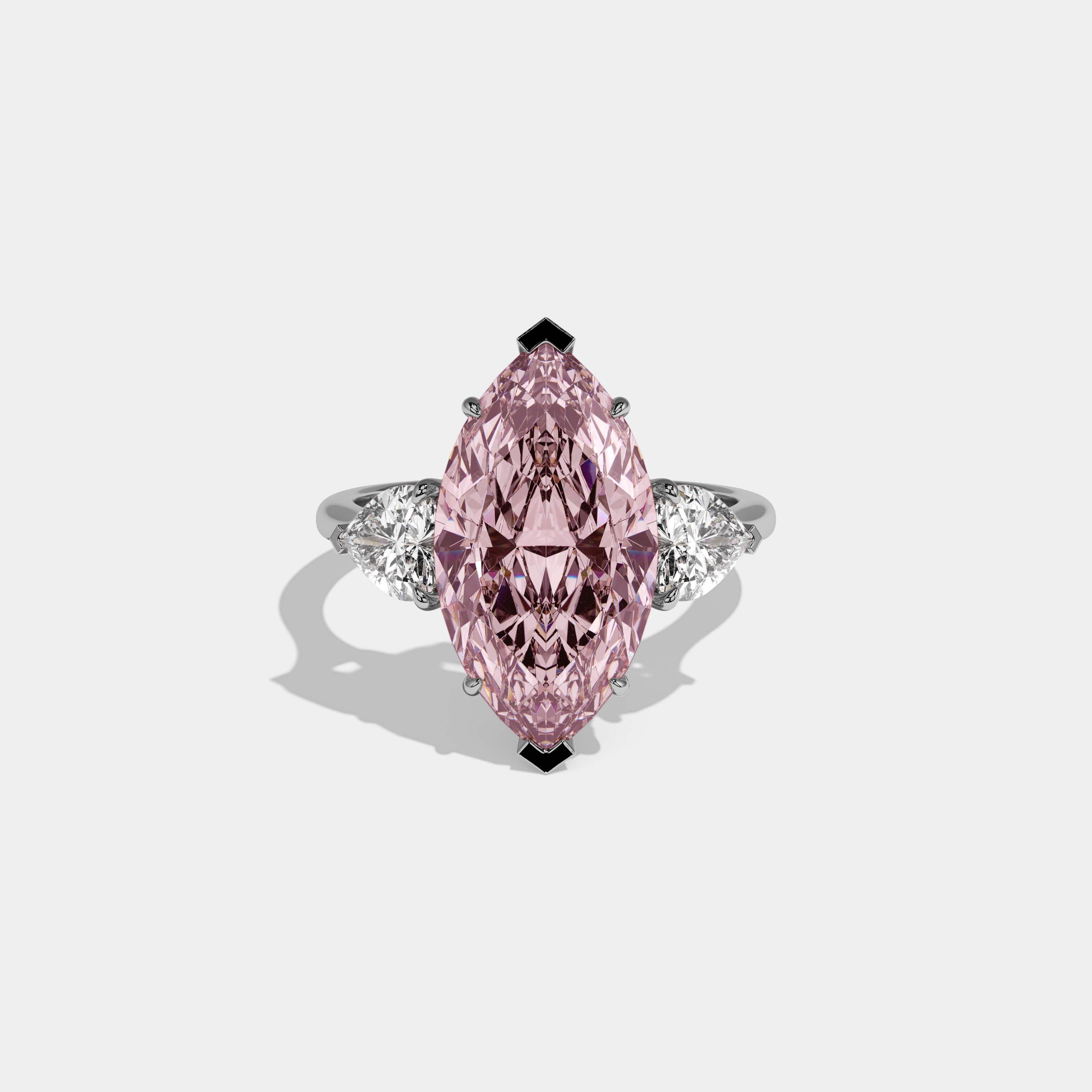 Beatrice Fancy Pink Marquise Cut Diamond Plain Band With Heart Cut Sides Engagement Ring 8ct 18K White Gold