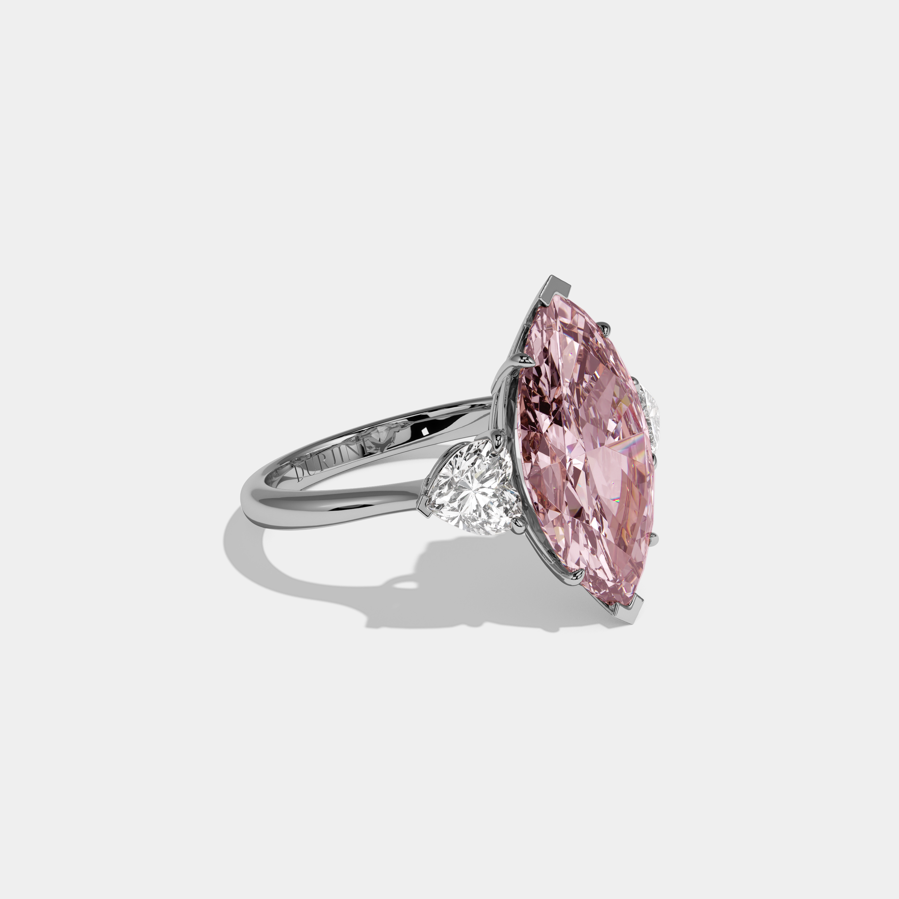 Beatrice Fancy Pink Marquise Cut Diamond Plain Band With Heart Cut Sides Engagement Ring 8ct 18K White Gold