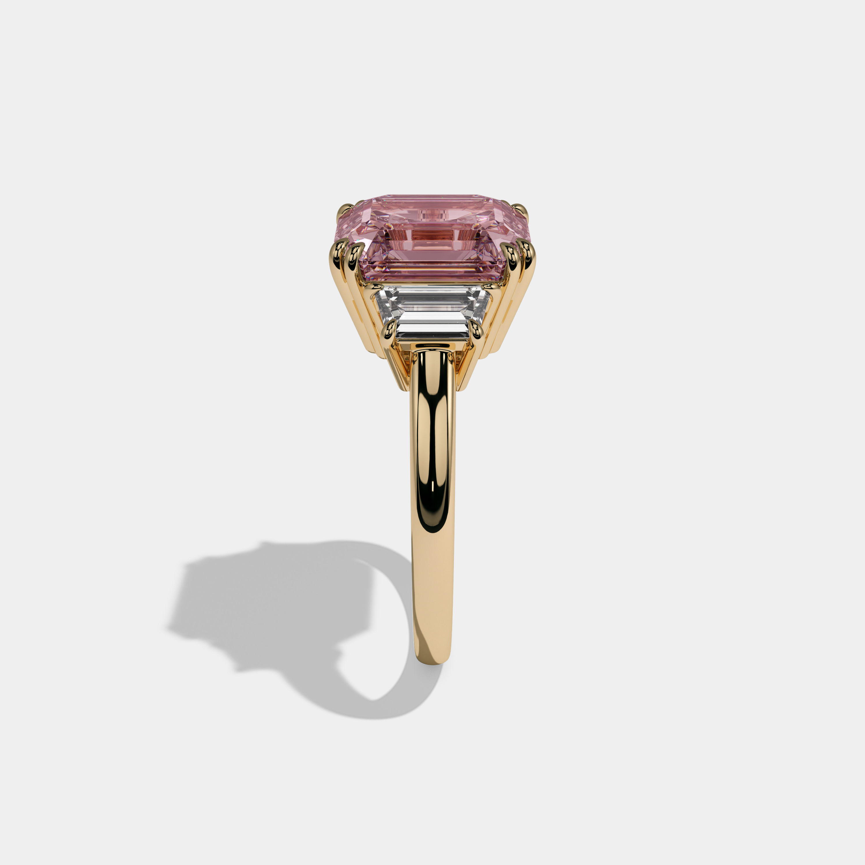 Charlotte Fancy Pink Asscher Cut Diamond Plain Band With Step Cut Sides Engagement Ring 8ct 18K Yellow Gold