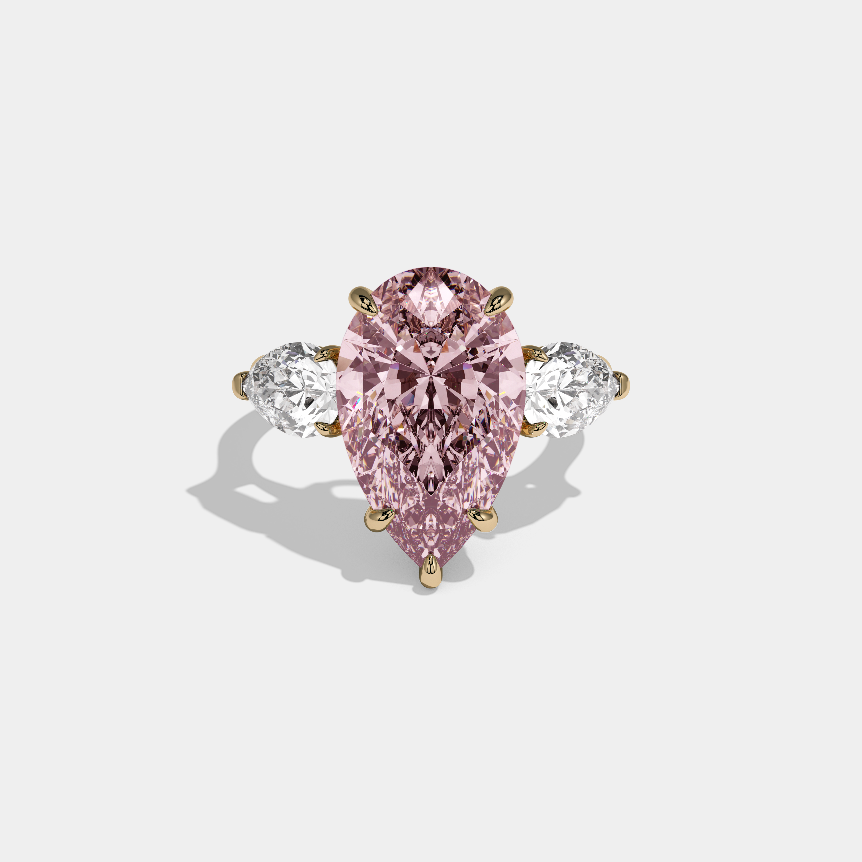 Alexandra Fancy Pink Pear Cut Diamond Plain Band With Pear Cut Sides Engagement Ring 8ct 18k Yellow Gold