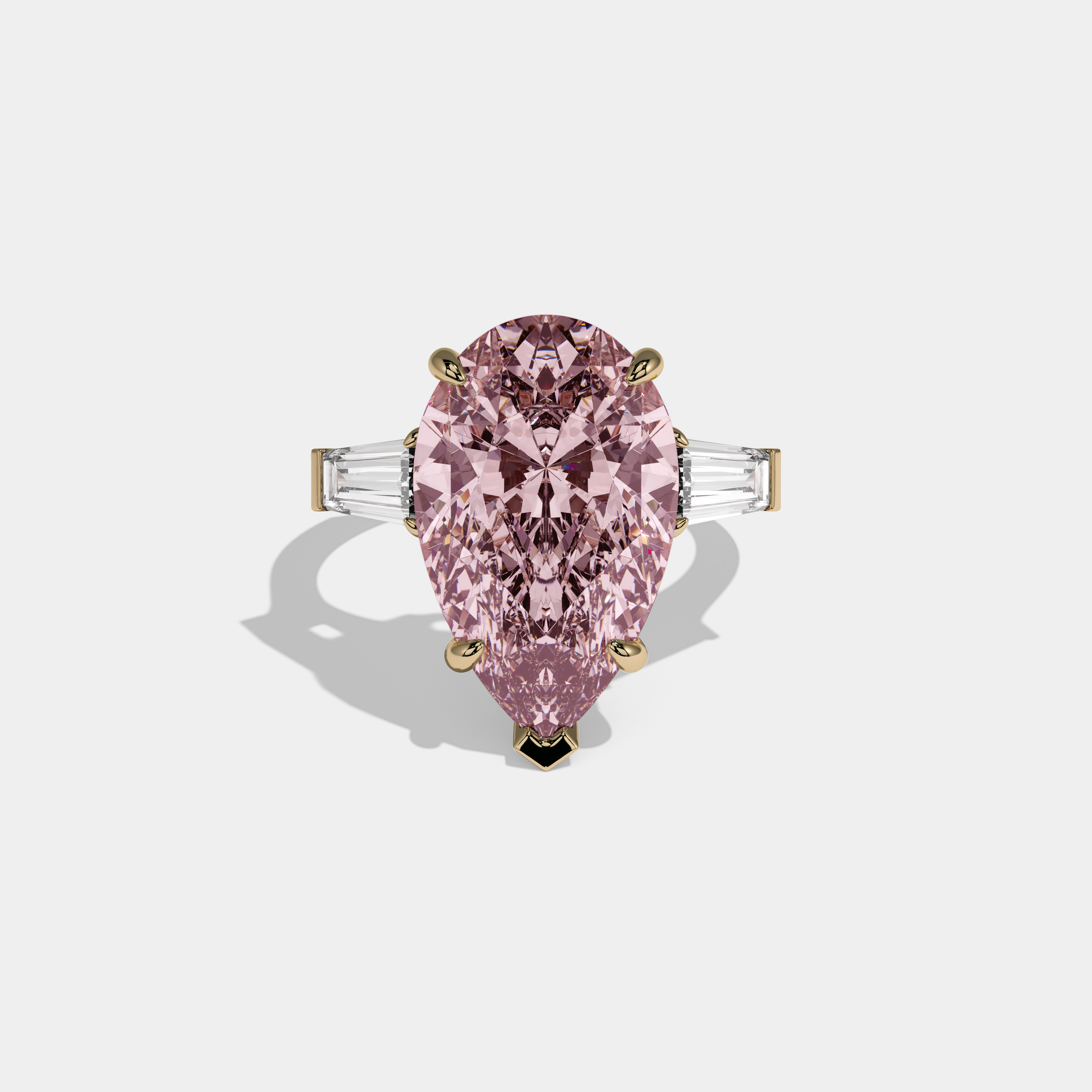 Alexandra Fancy Pink Pear Cut Diamond Plain Band With Baguette Cut Sides Engagement Ring 8ct 18k Yellow Gold