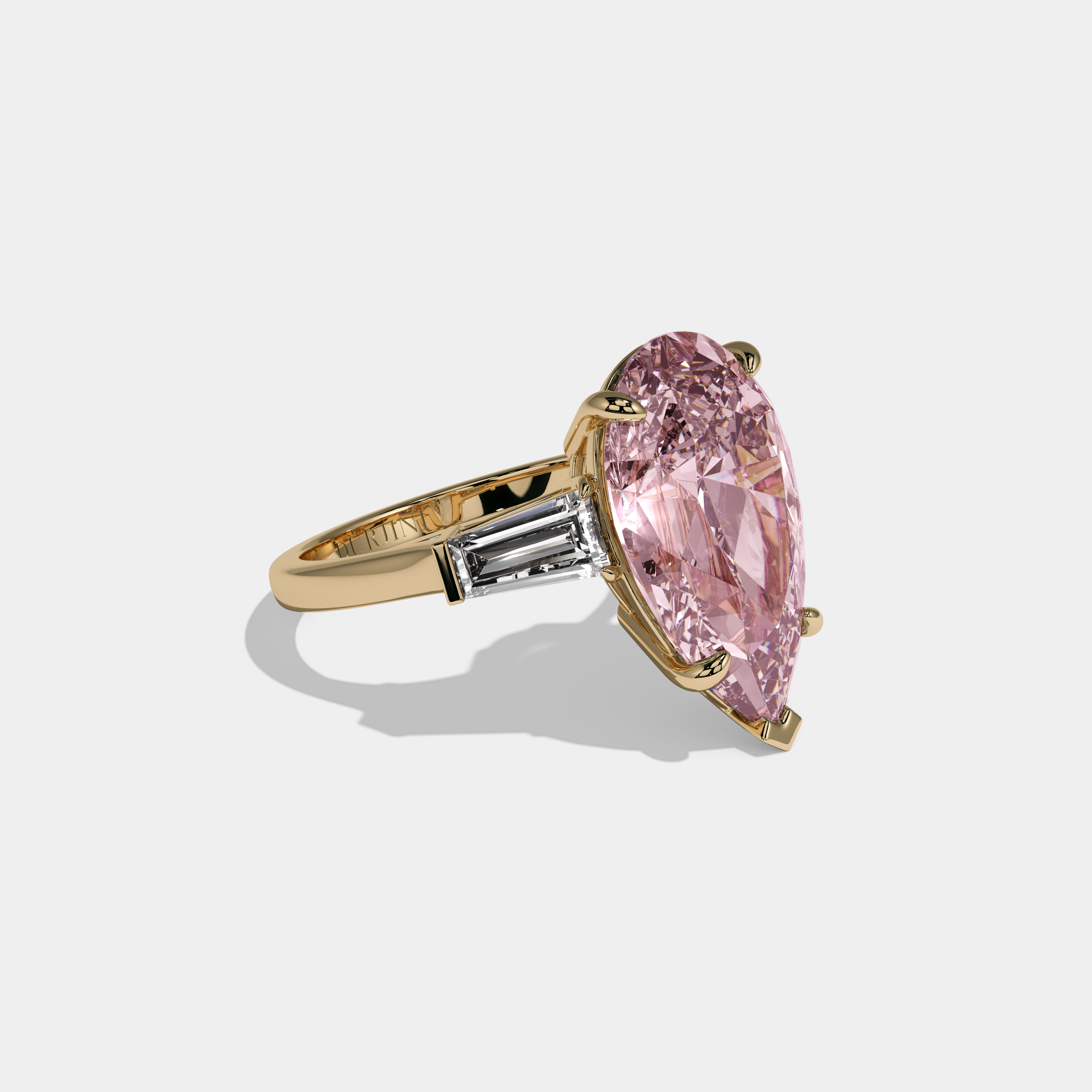 Alexandra Fancy Pink Pear Cut Diamond Plain Band With Baguette Cut Sides Engagement Ring 8ct 18k Yellow Gold
