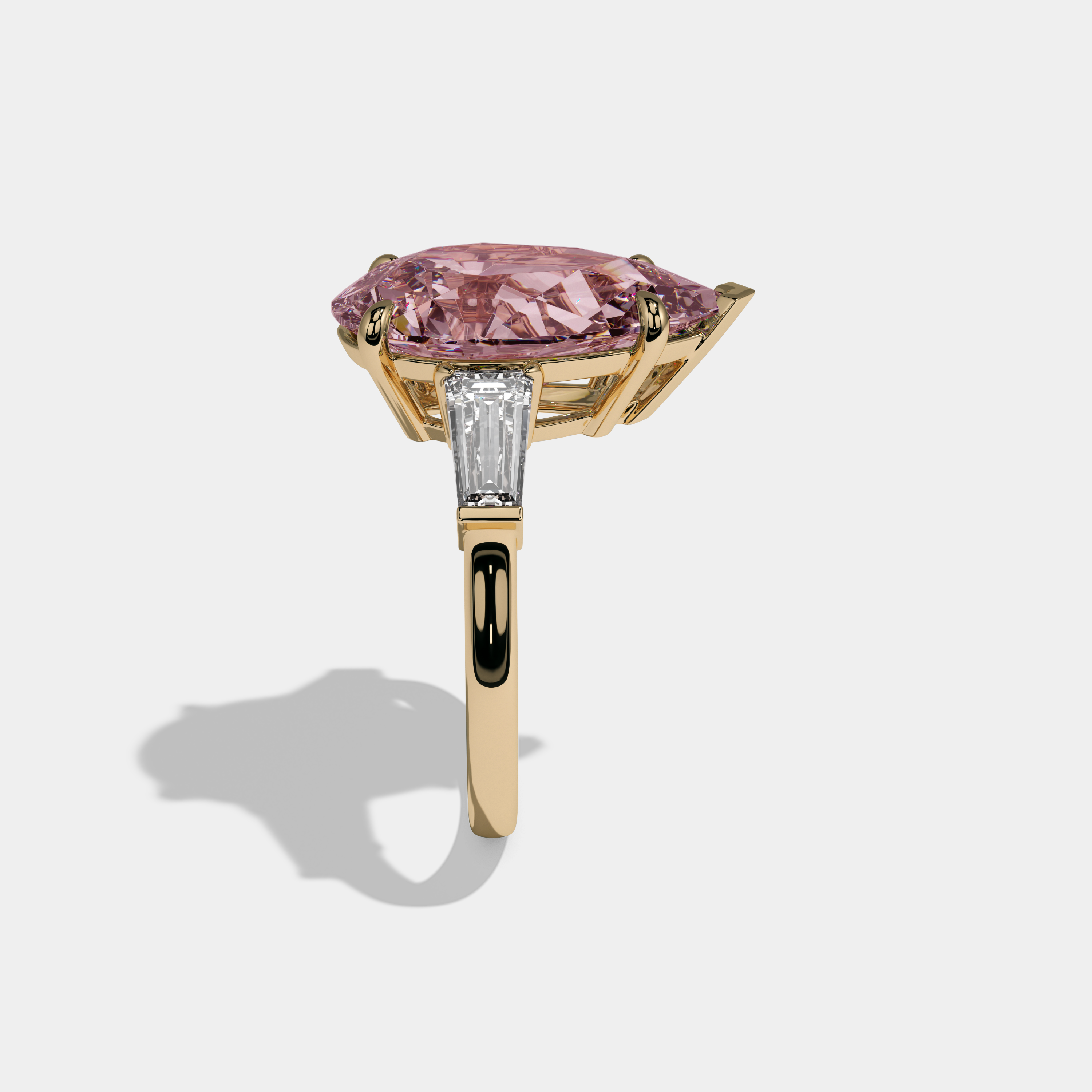 Alexandra Fancy Pink Pear Cut Diamond Plain Band With Baguette Cut Sides Engagement Ring 8ct 18k Yellow Gold
