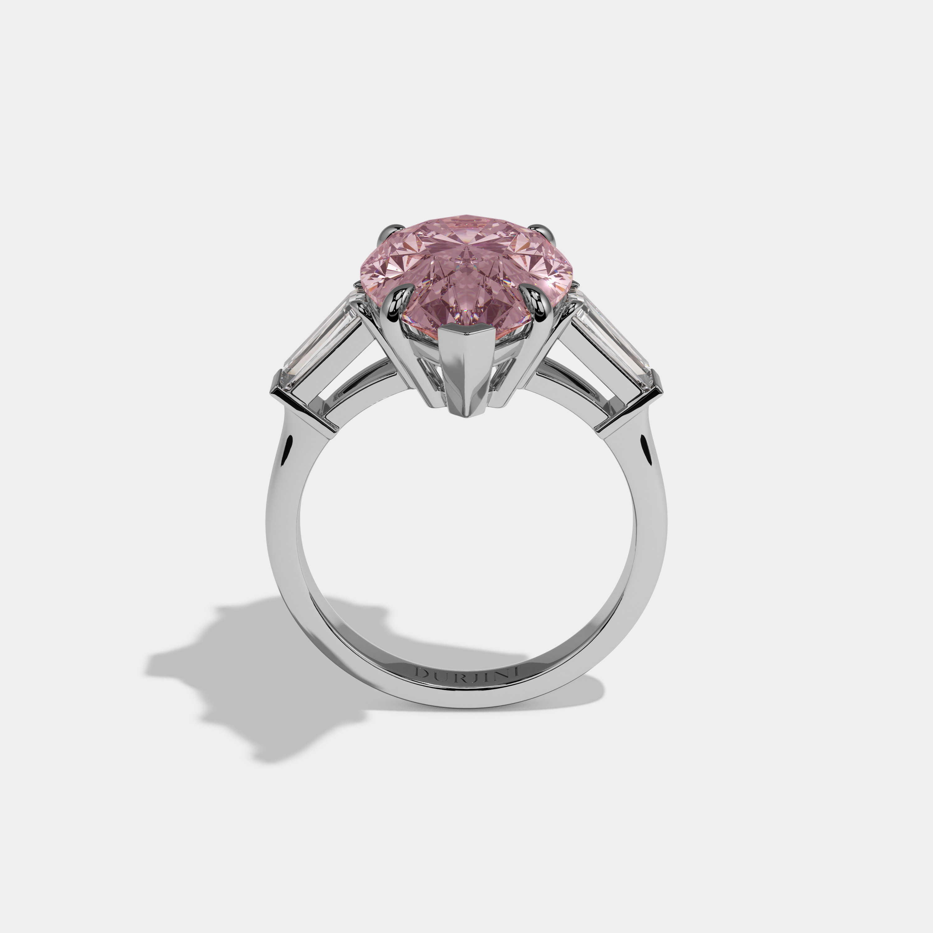 Charlotte Fancy Pink Pear Cut Diamond Plain Band With Baguette Cut Sides Engagement Ring 8ct 18k White Gold