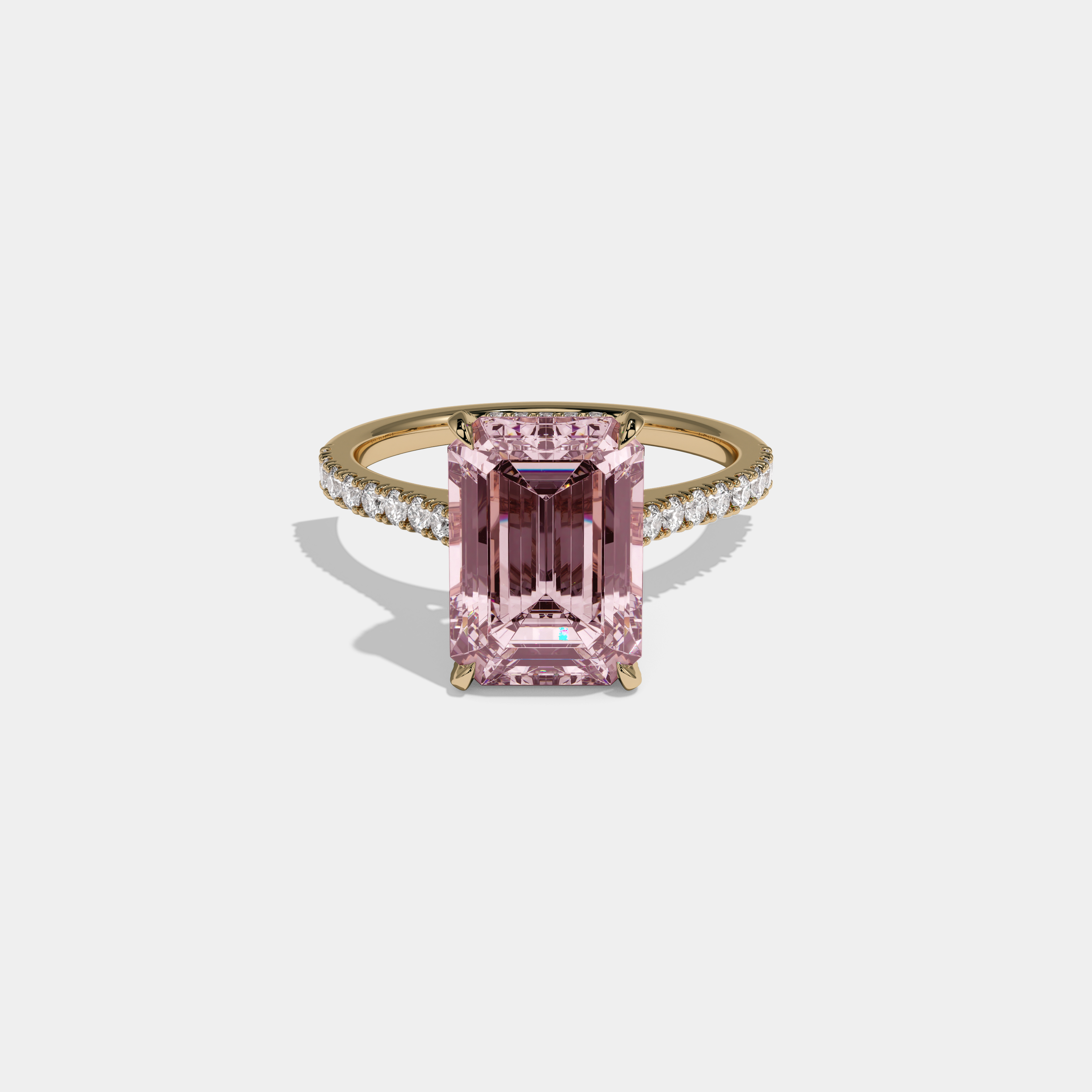 Alexandra Fancy Pink Emerald Cut Diamond Band Engagement Ring 8ct 18k Yellow Gold