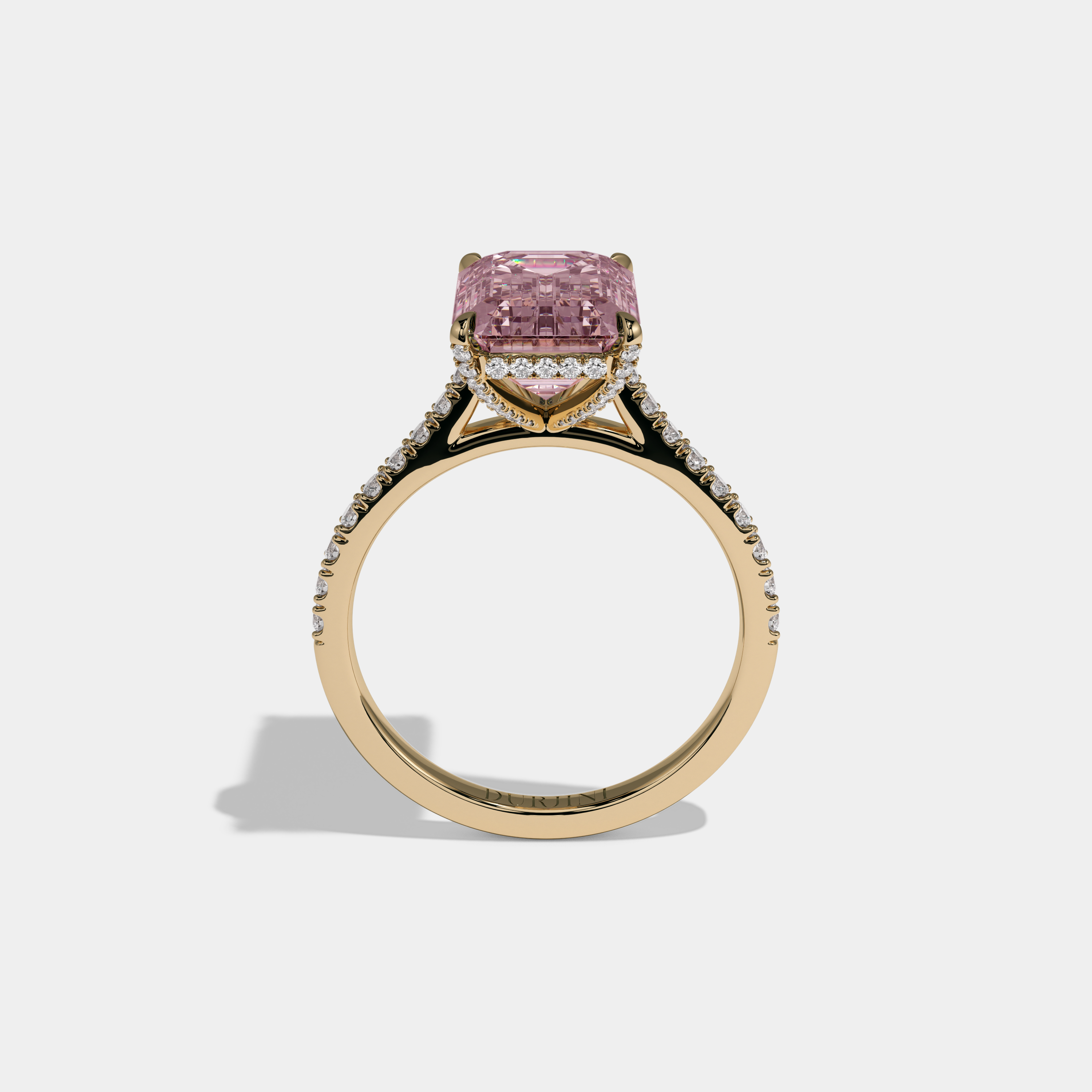 Alexandra Fancy Pink Emerald Cut Diamond Band Engagement Ring 8ct 18k Yellow Gold