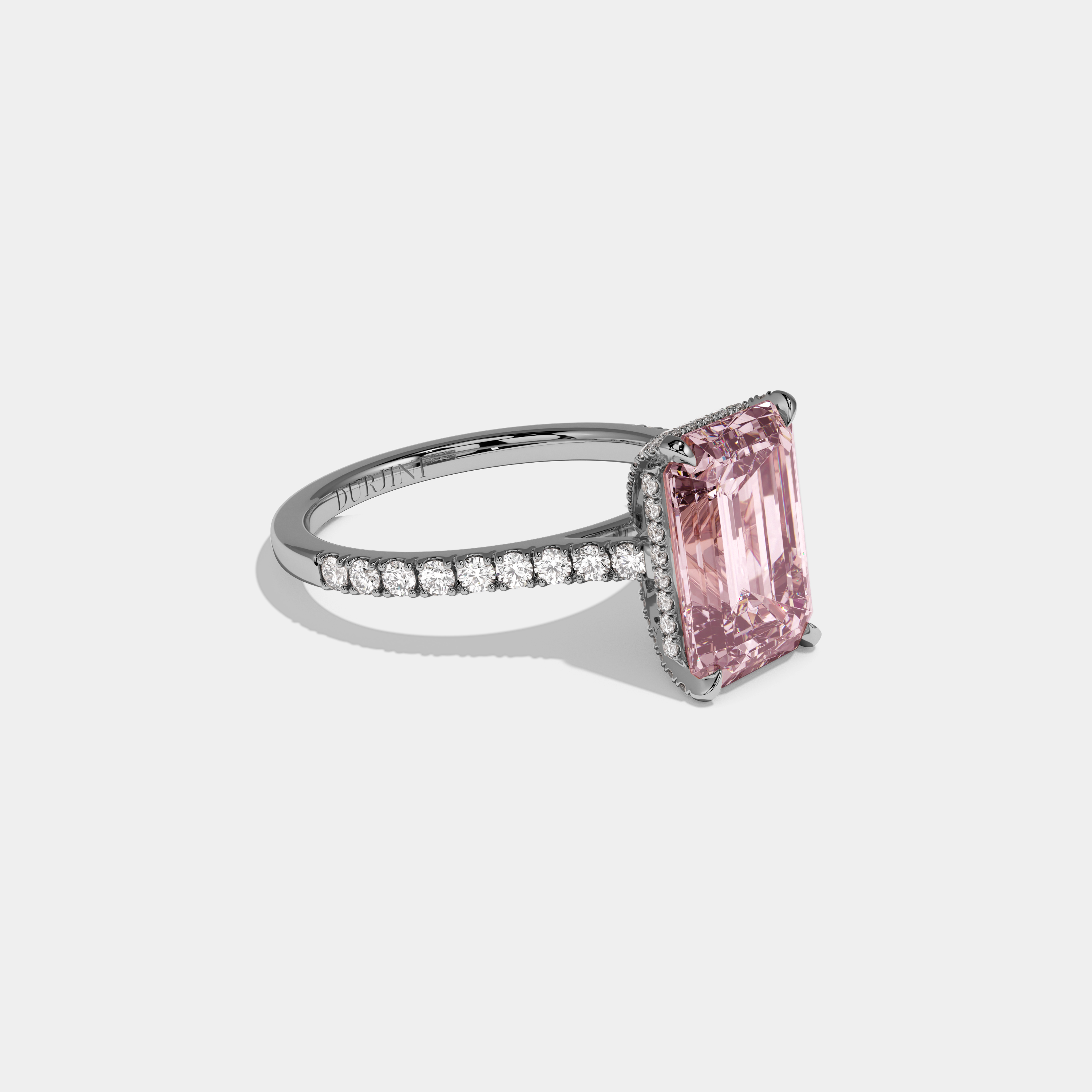 Charlotte Fancy Pink Emerald Cut Diamond Band Engagement Ring 8ct 18k White Gold