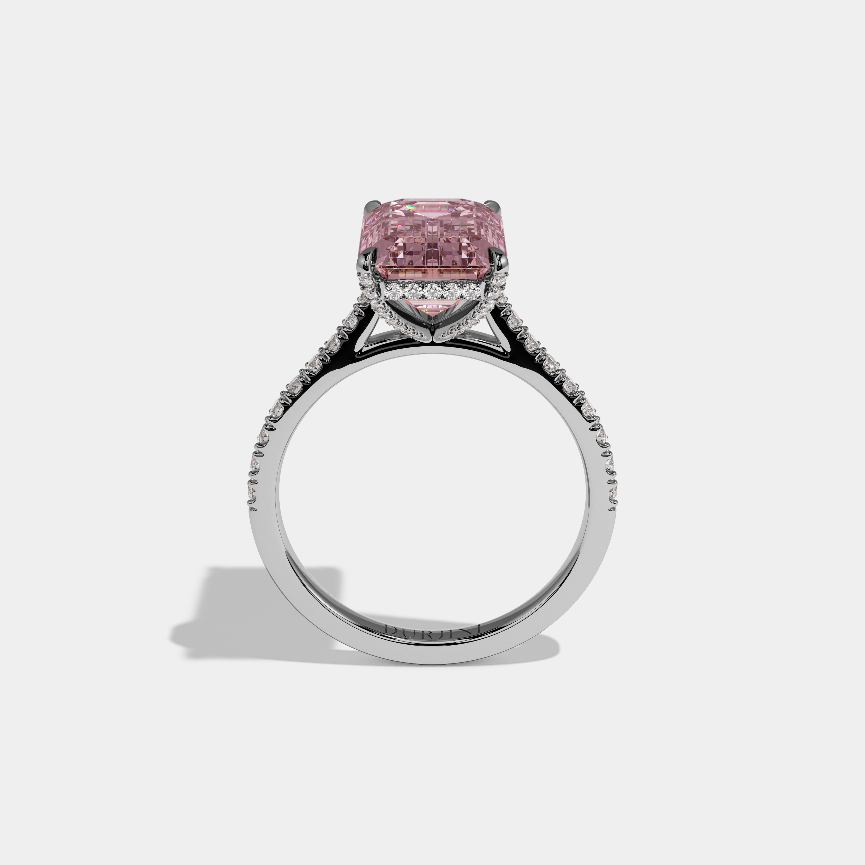 Charlotte Fancy Pink Emerald Cut Diamond Band Engagement Ring 8ct 18k White Gold