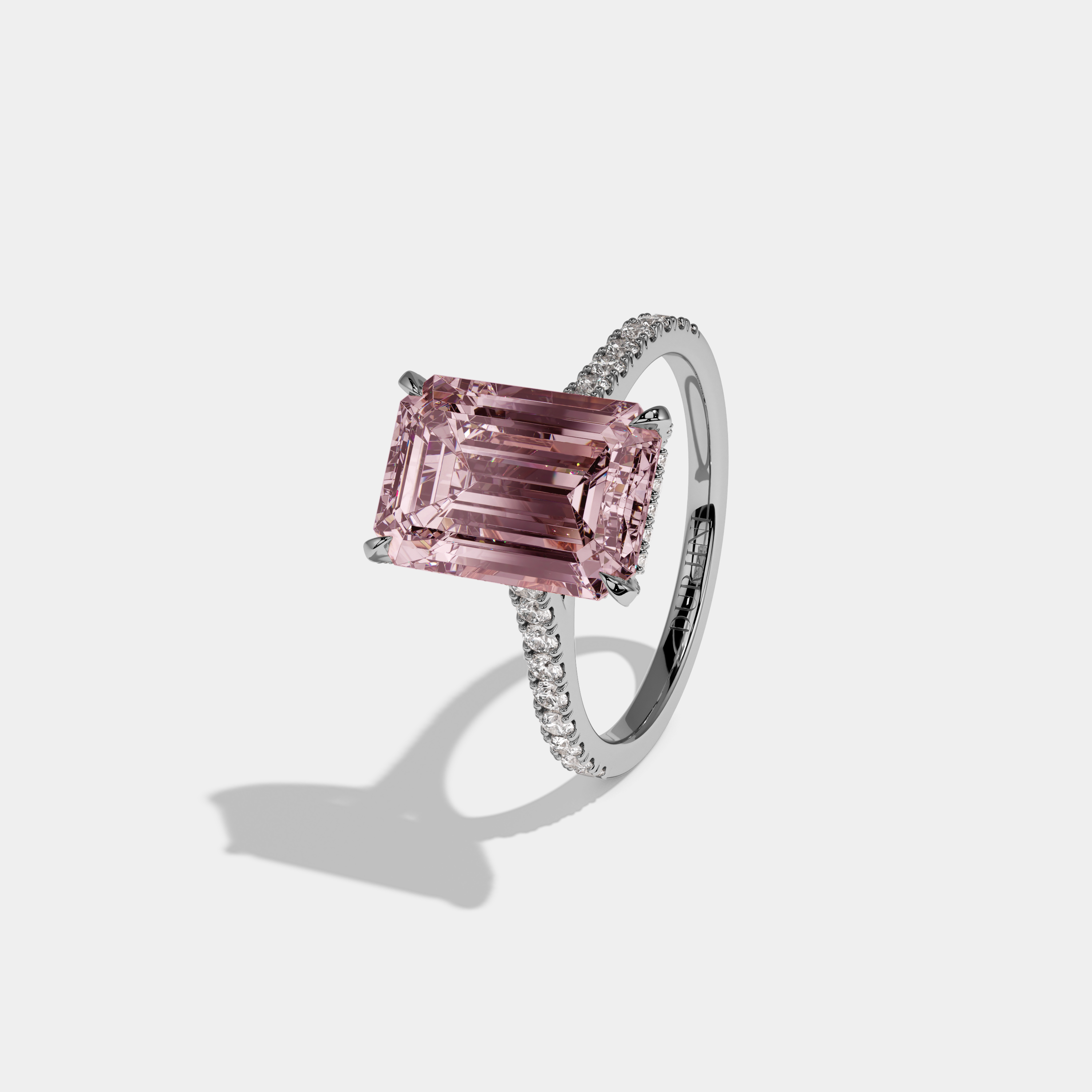 Charlotte Fancy Pink Emerald Cut Diamond Band Engagement Ring 8ct 18k White Gold
