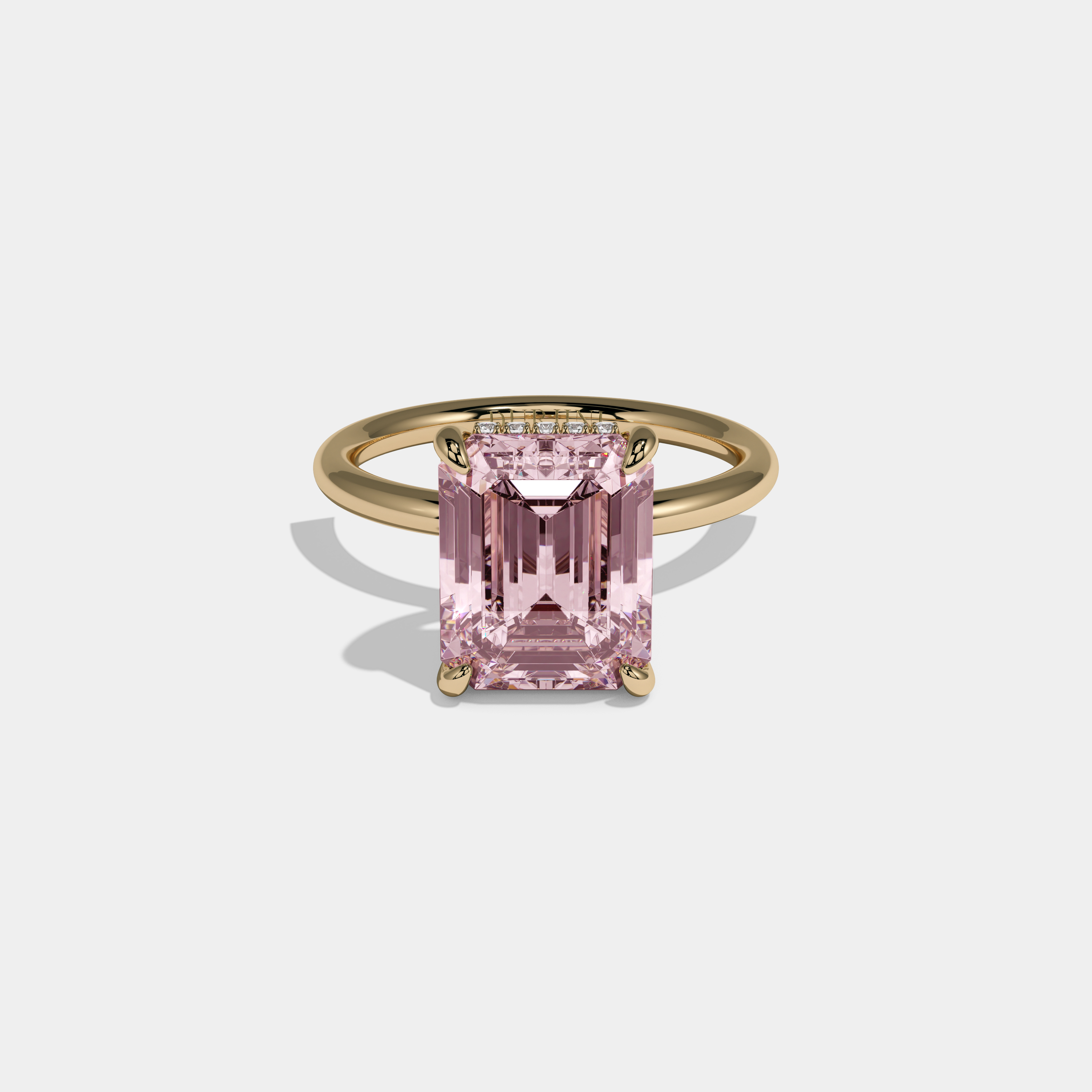 Alexandra Fancy Pink Emerald Cut Diamond Plain Band Engagement Ring 6.50ct 18k Yellow Gold