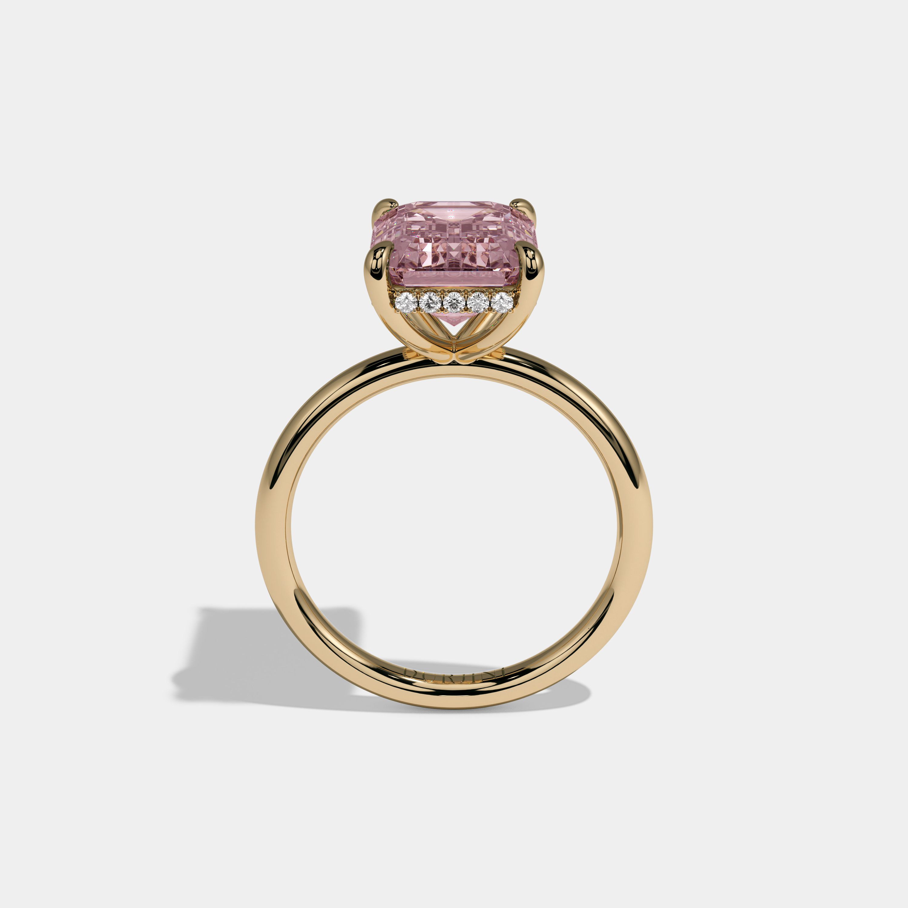 Alexandra Fancy Pink Emerald Cut Diamond Plain Band Engagement Ring 6.50ct 18k Yellow Gold