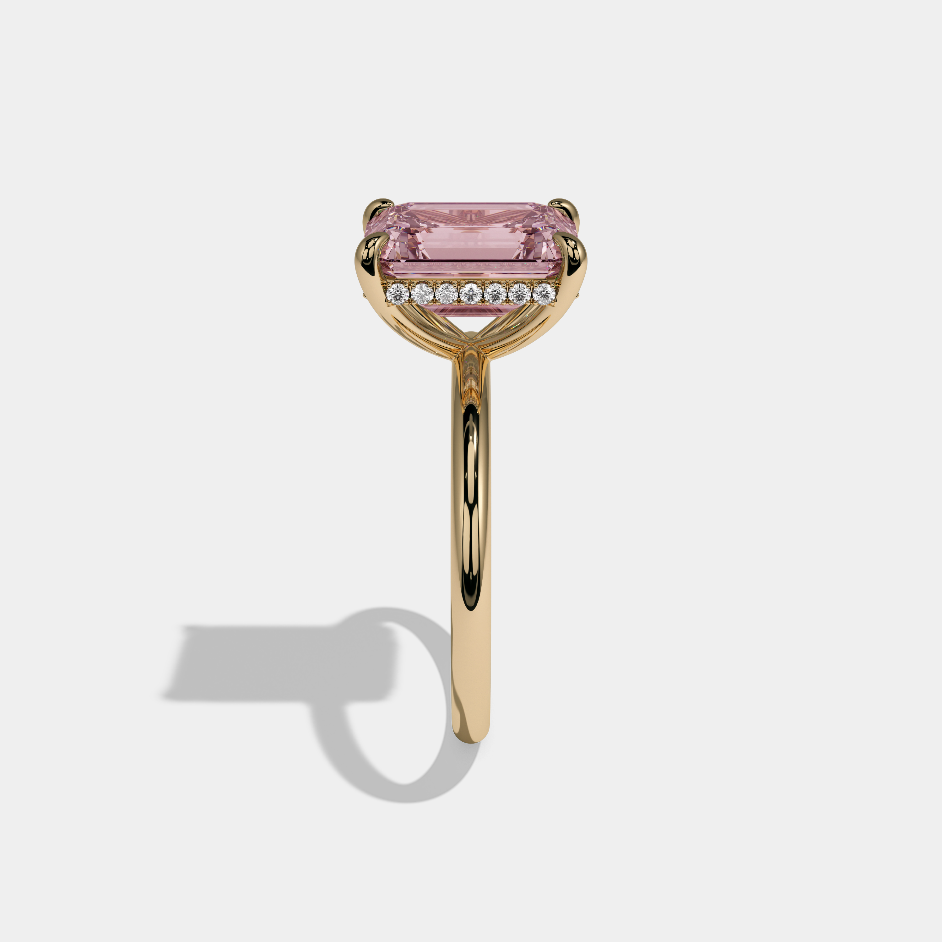 Alexandra Fancy Pink Emerald Cut Diamond Plain Band Engagement Ring 6.50ct 18k Yellow Gold
