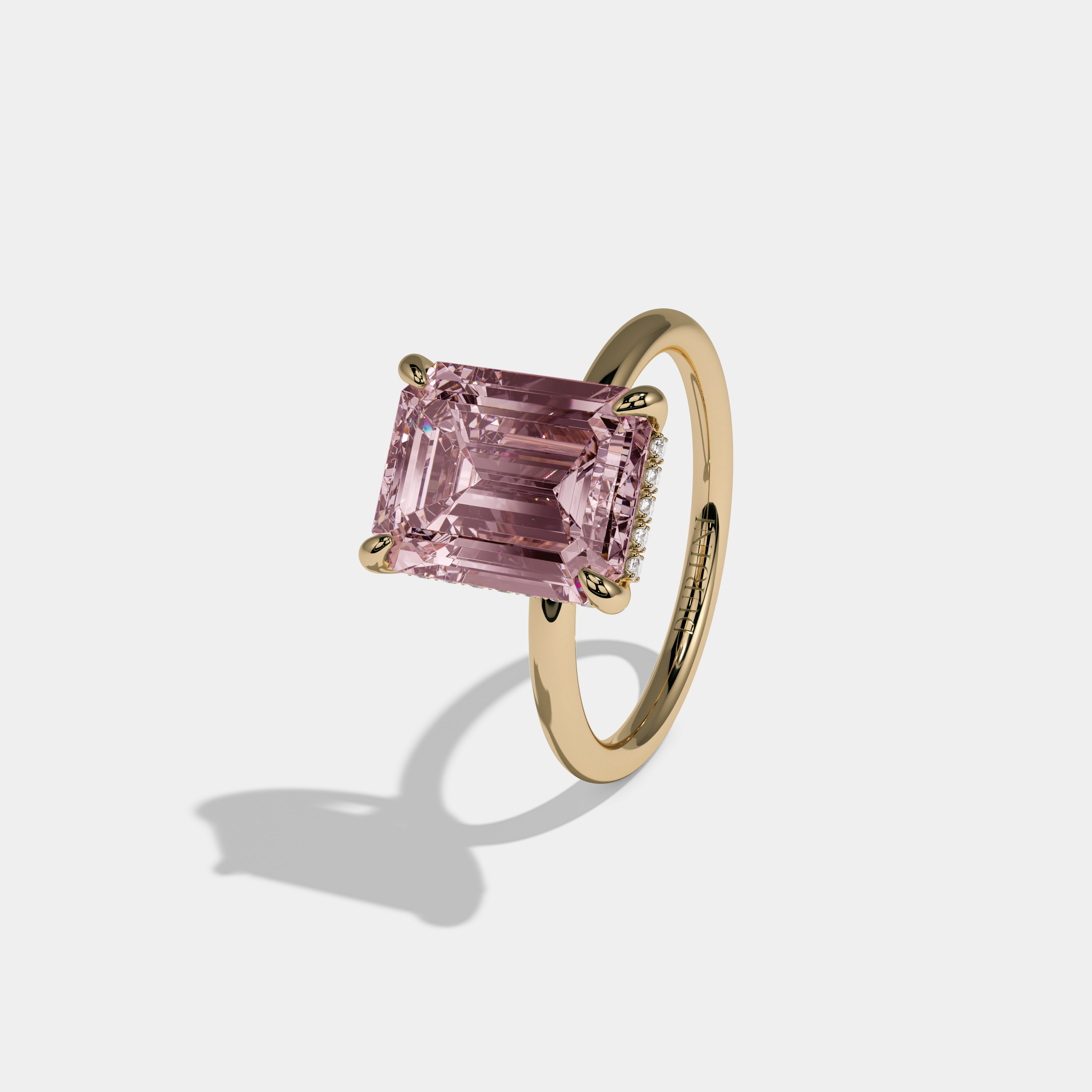 Alexandra Fancy Pink Emerald Cut Diamond Plain Band Engagement Ring 6.50ct 18k Yellow Gold
