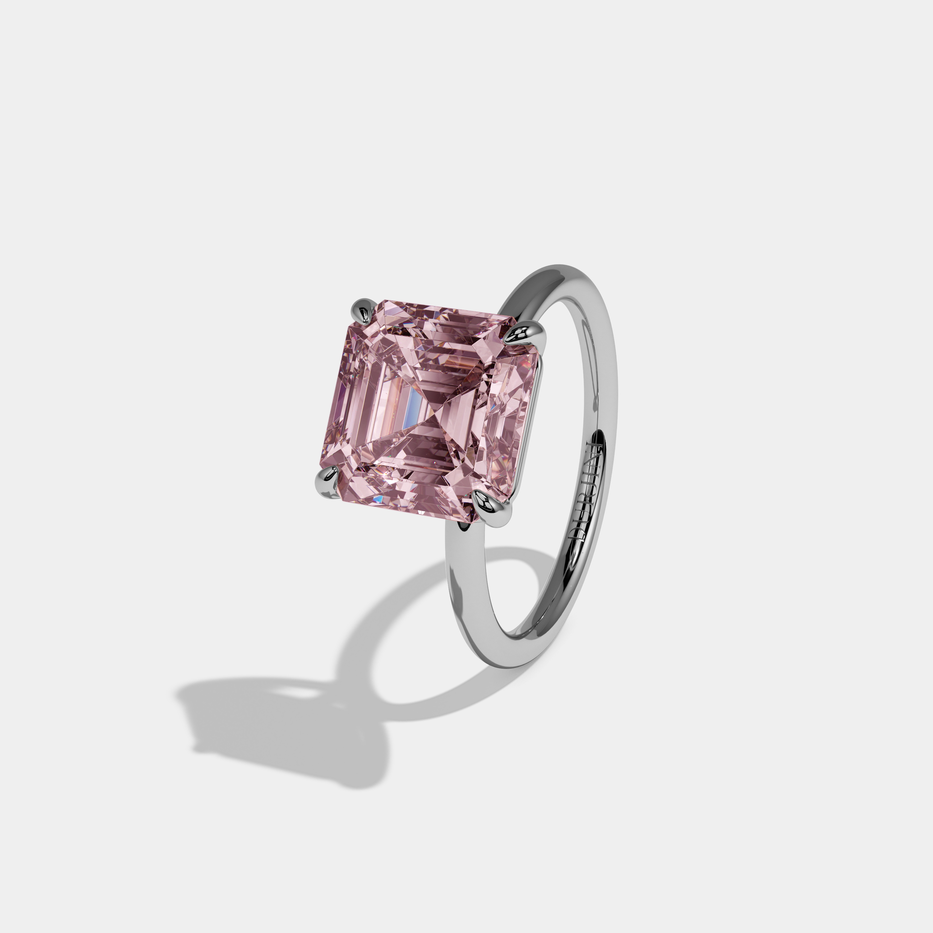 Charlotte Fancy Pink Asscher Cut Diamond Plain Band Engagement Ring 6ct 18k White Gold