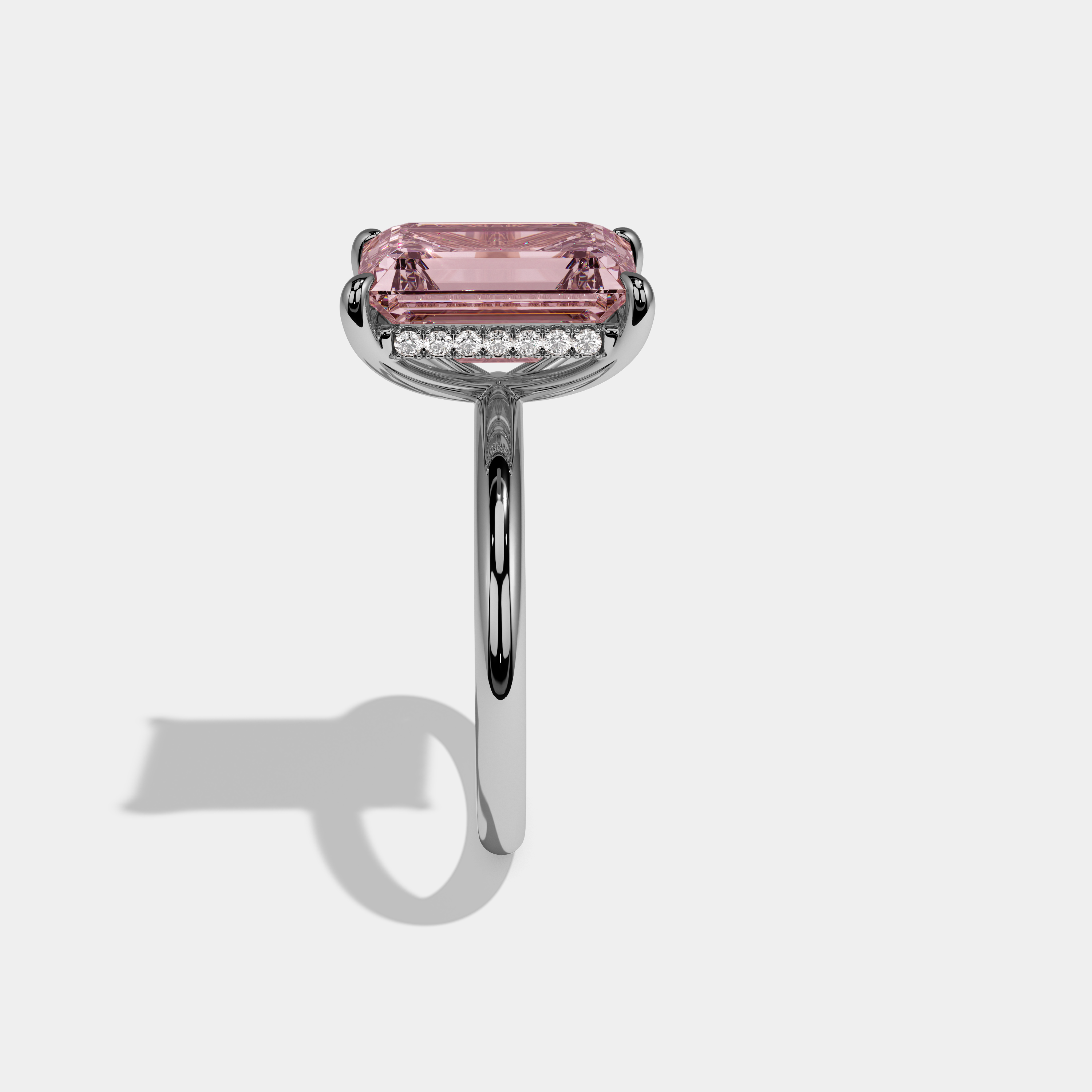 Beatrice Fancy Pink Emerald Cut Diamond Plain Band Engagement Ring 6.5ct 18K White Gold