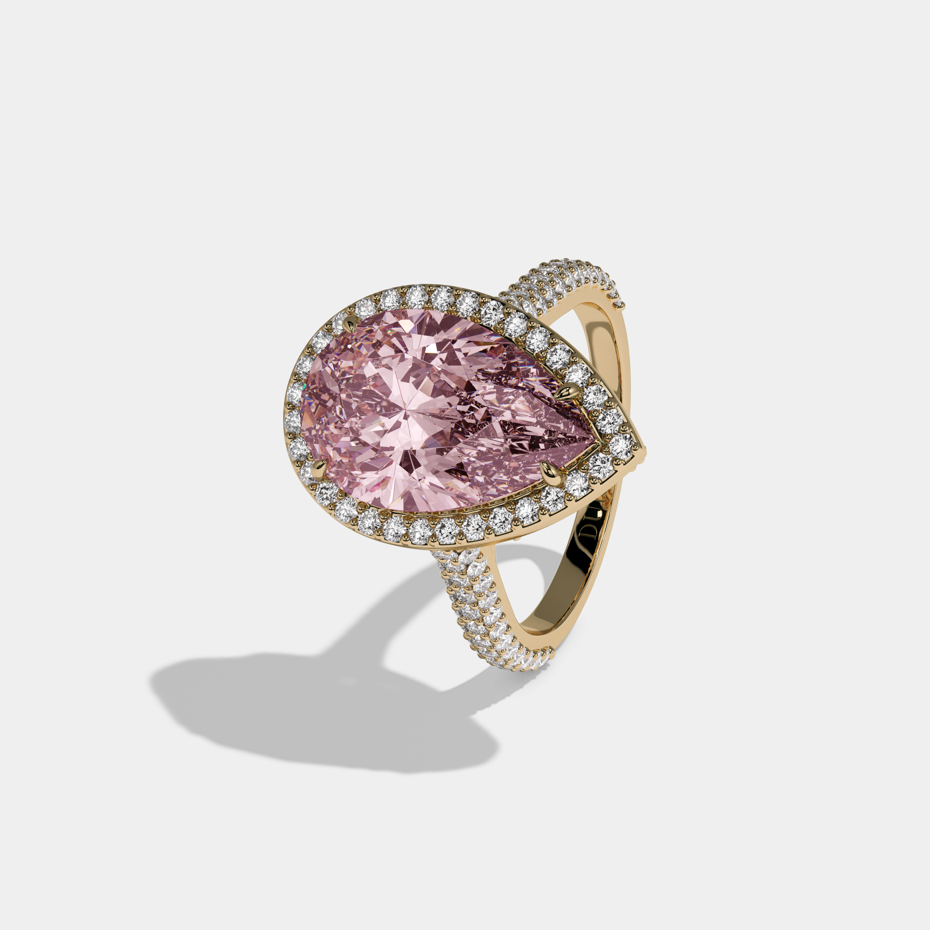 Alexandra Fancy Pink Pear Cut Diamond Band Engagement Ring 8ct 18k Yellow Gold