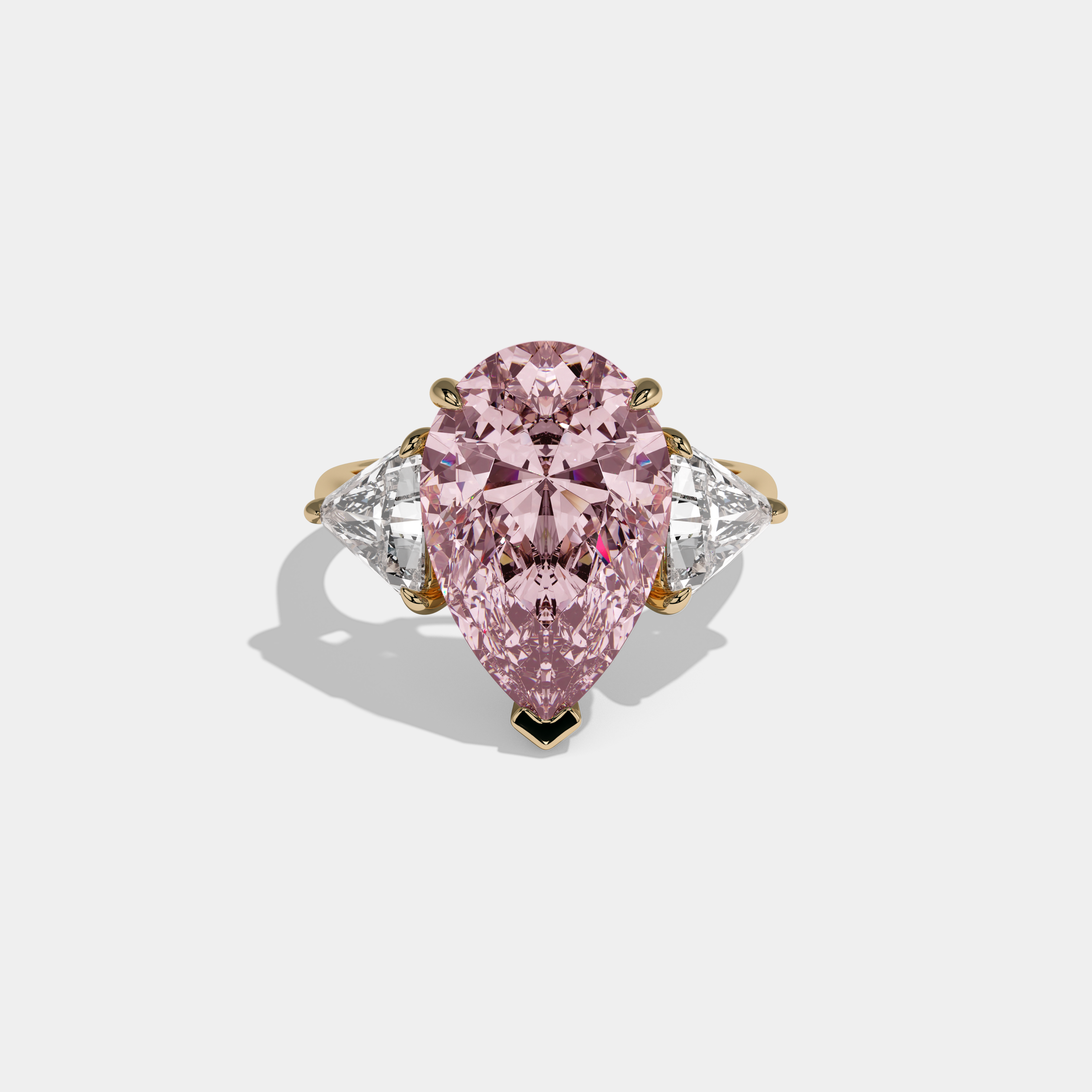 Catherine Fancy Pink Pear Cut Diamond Plain Band With Triangle Cut Sides Engagement Ring 8ct 18K Yellow Gold