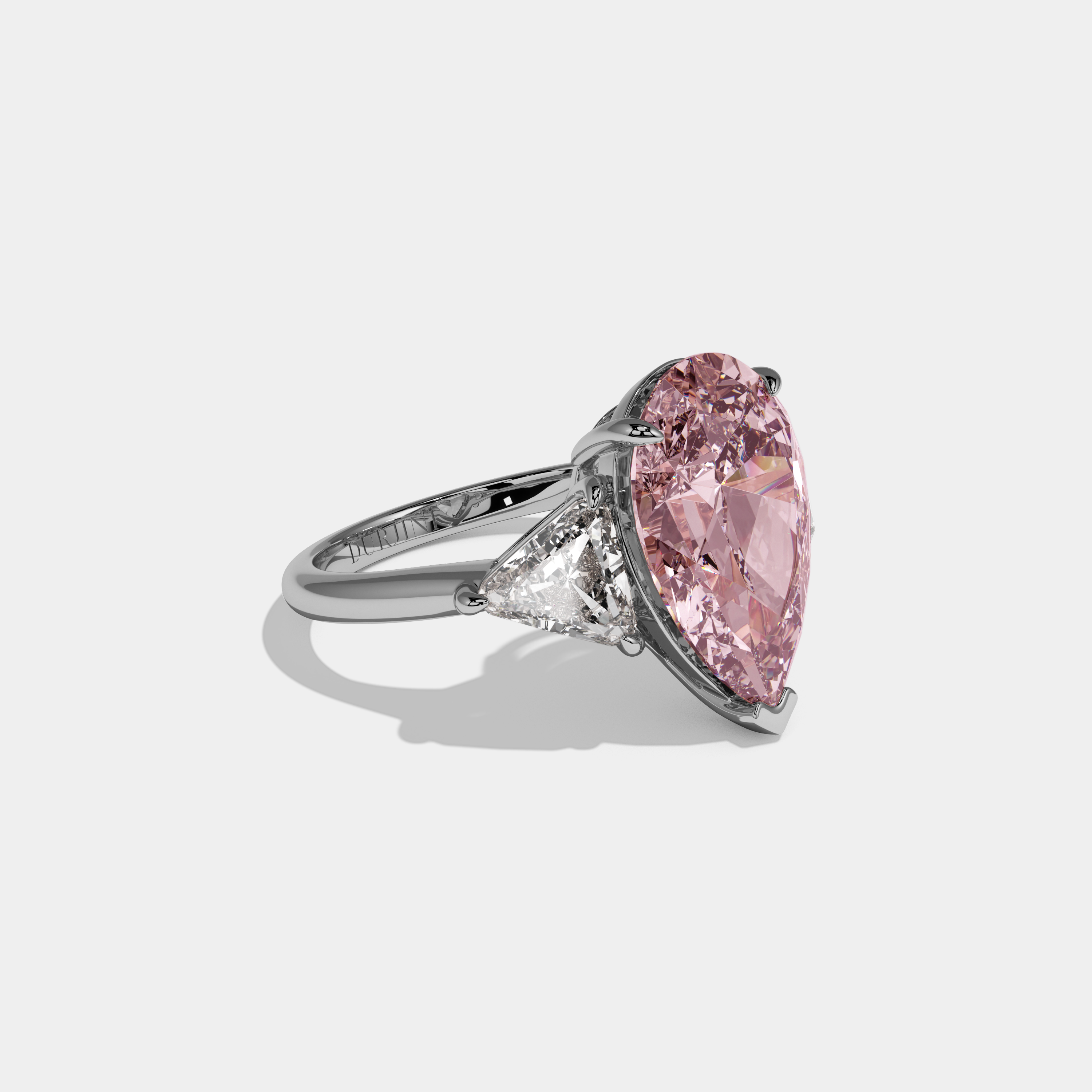 Alexandra Fancy Pink Pear Cut Diamond Plain Band With Triangle Cut Sides Engagement Ring 8ct 18K White Gold