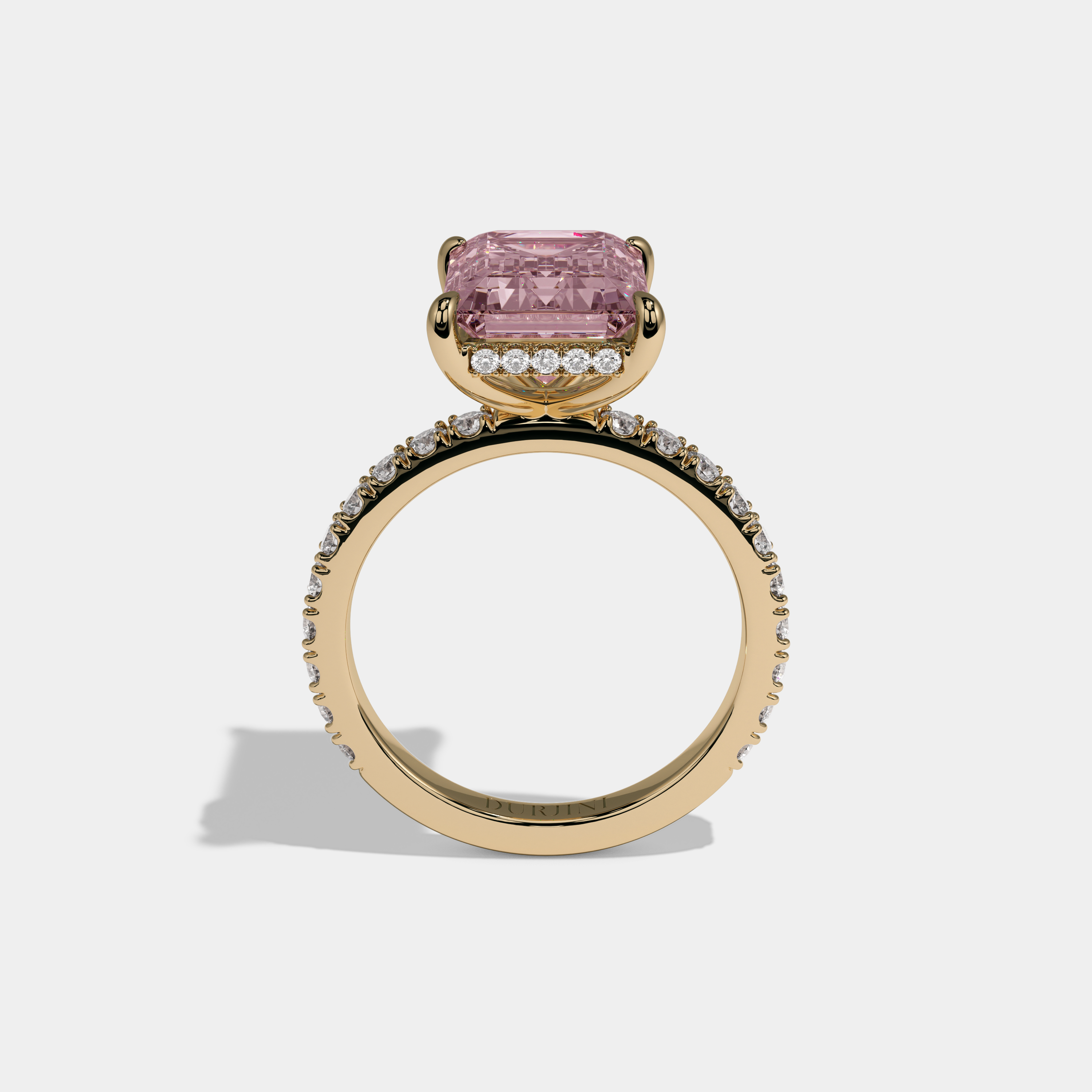 Catherine Fancy Pink Emerald Cut Diamond Band Engagement Ring 7ct 18K Yellow Gold