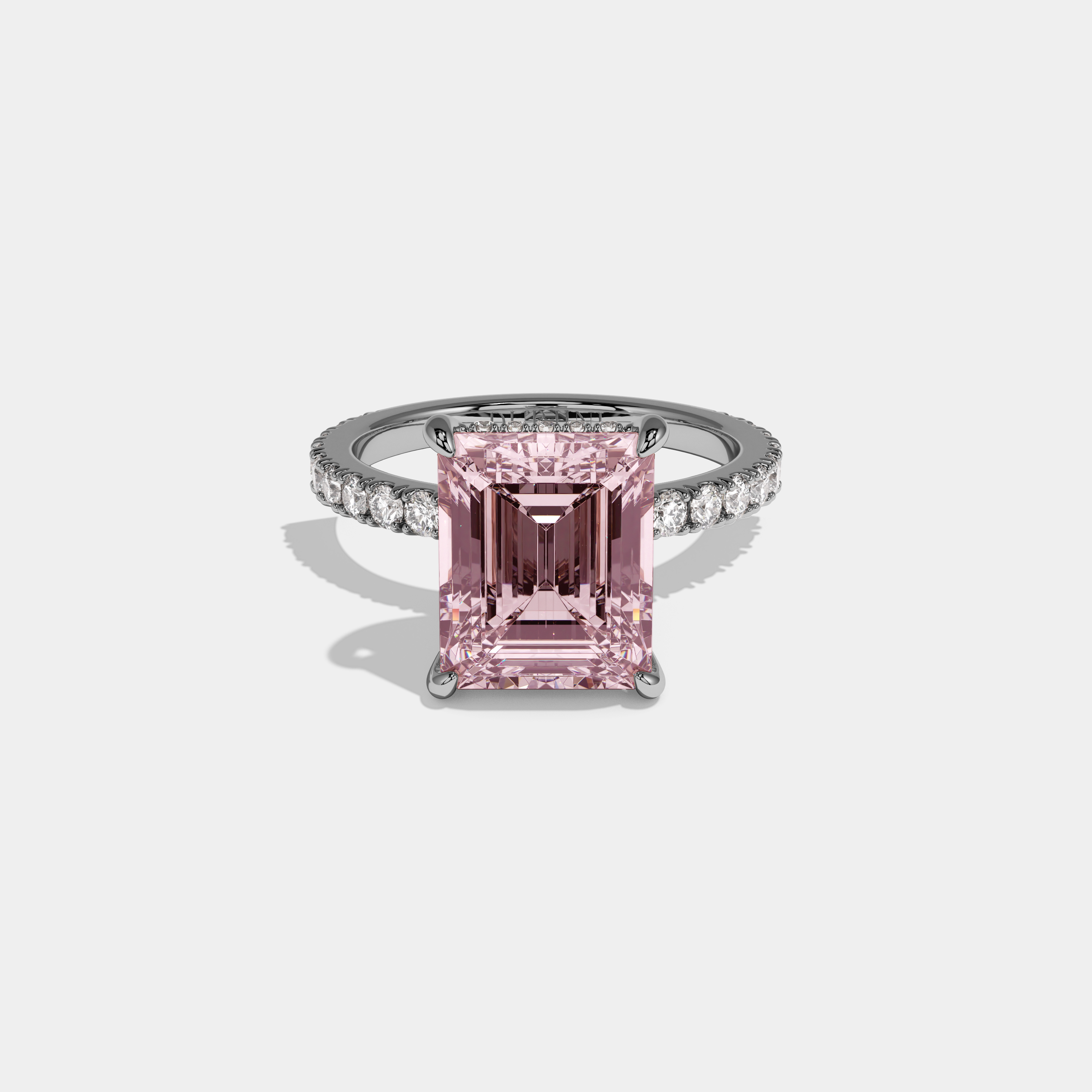 Alexandra Fancy Pink Emerald Cut Diamond Band Engagement Ring 7ct 18K White Gold
