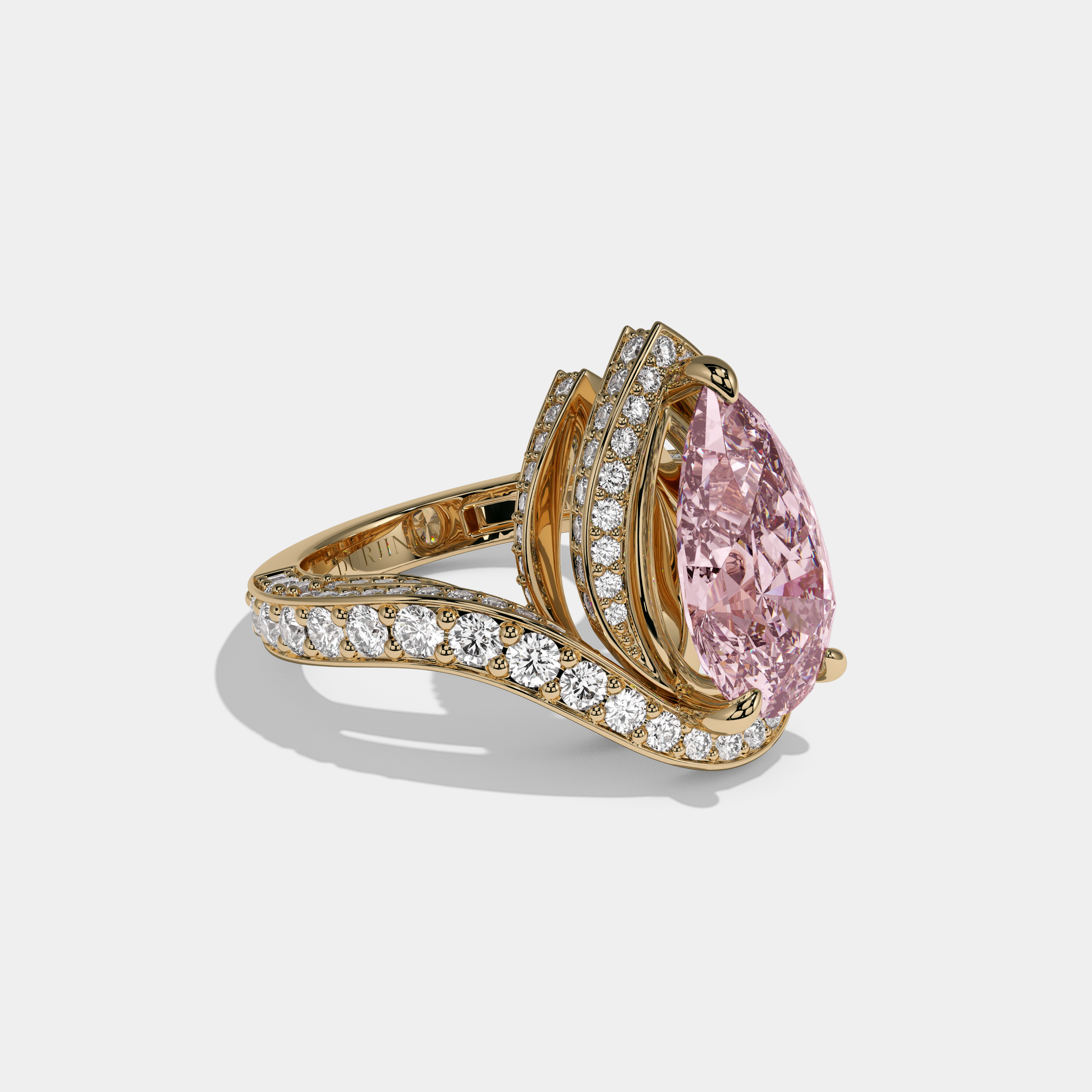 Charlotte Fancy Pink Pear Cut Diamond Band Engagement Ring 8ct 18K Yellow Gold