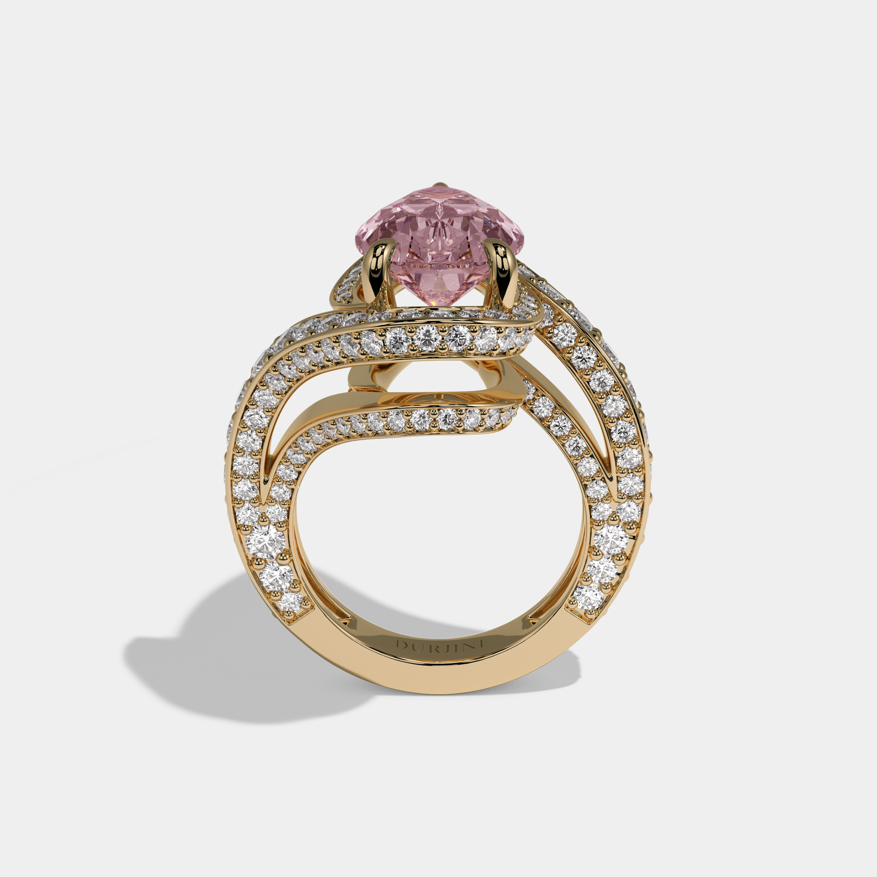 Charlotte Fancy Pink Pear Cut Diamond Band Engagement Ring 8ct 18K Yellow Gold