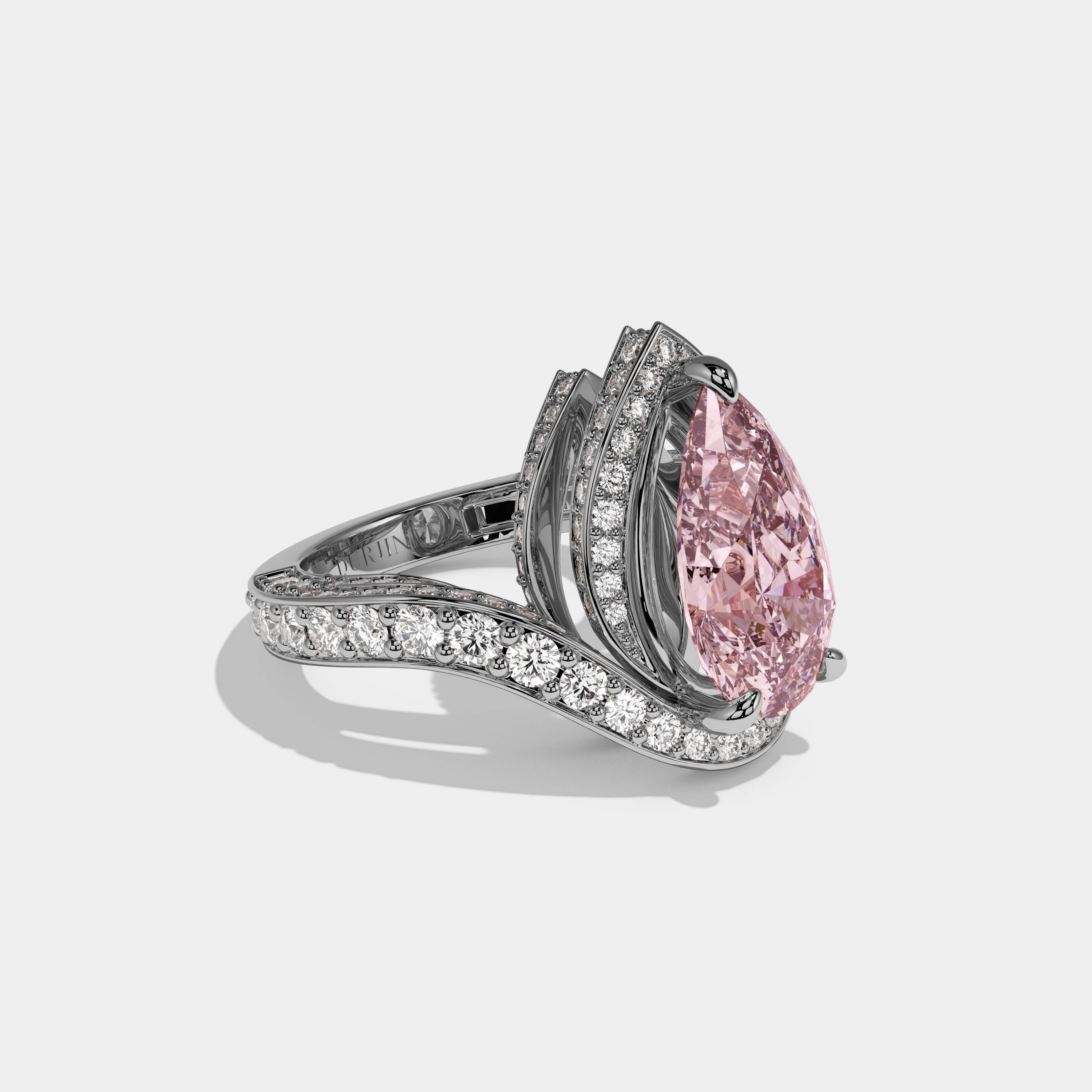 Beatrice Fancy Pink Pear Cut Diamond Band Engagement Ring 8ct 18K White Gold