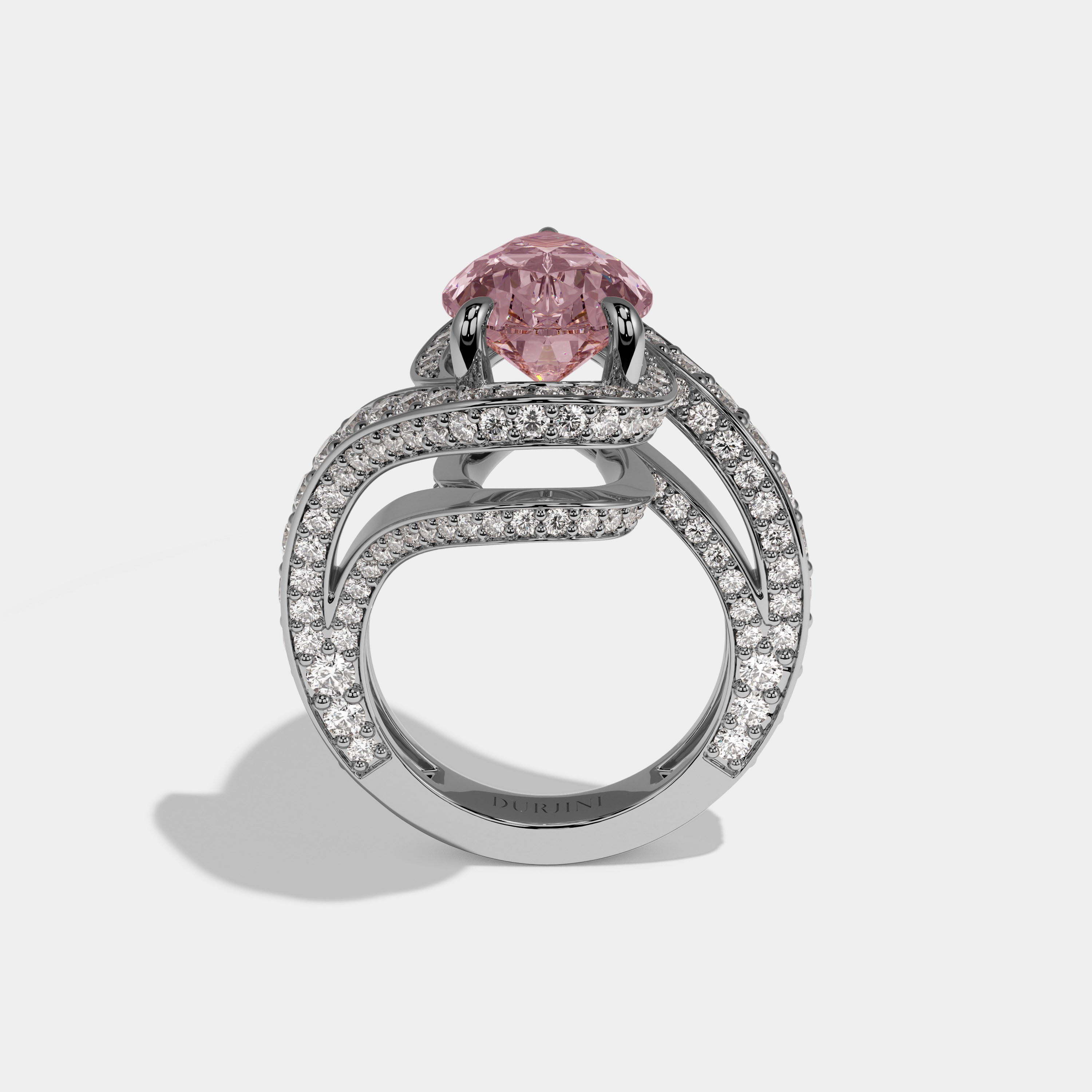 Beatrice Fancy Pink Pear Cut Diamond Band Engagement Ring 8ct 18K White Gold
