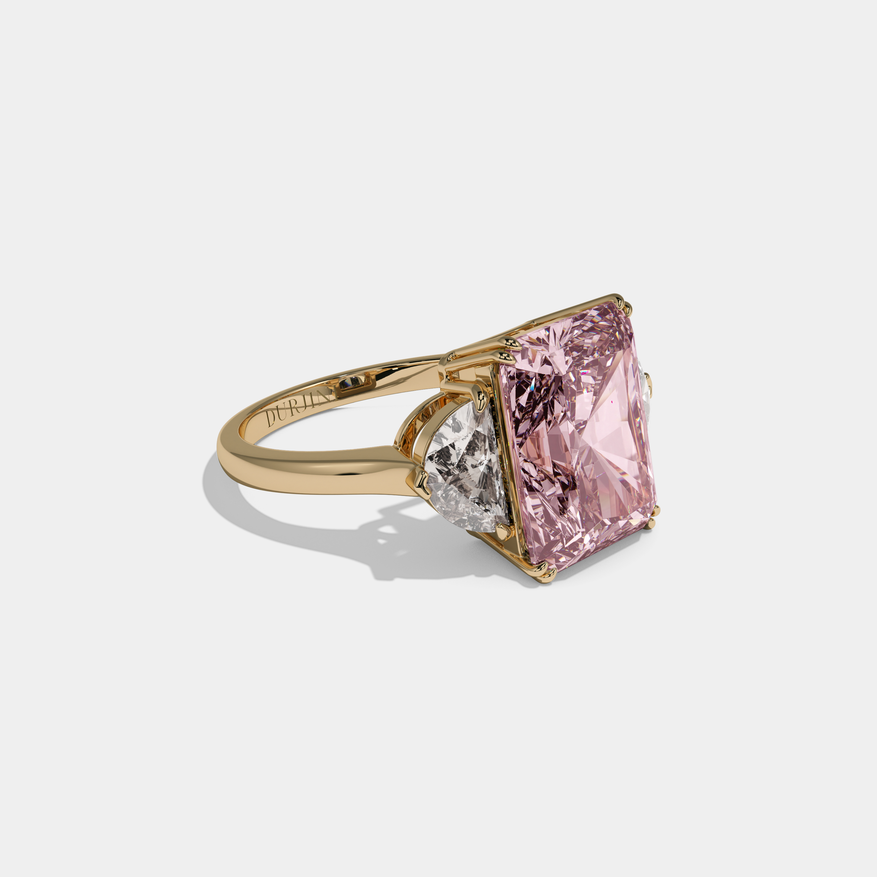 Charlotte Fancy Pink Radiant Cut Diamond Plain Band With Half Moon Sides Engagement Ring 8ct 18K Yellow Gold