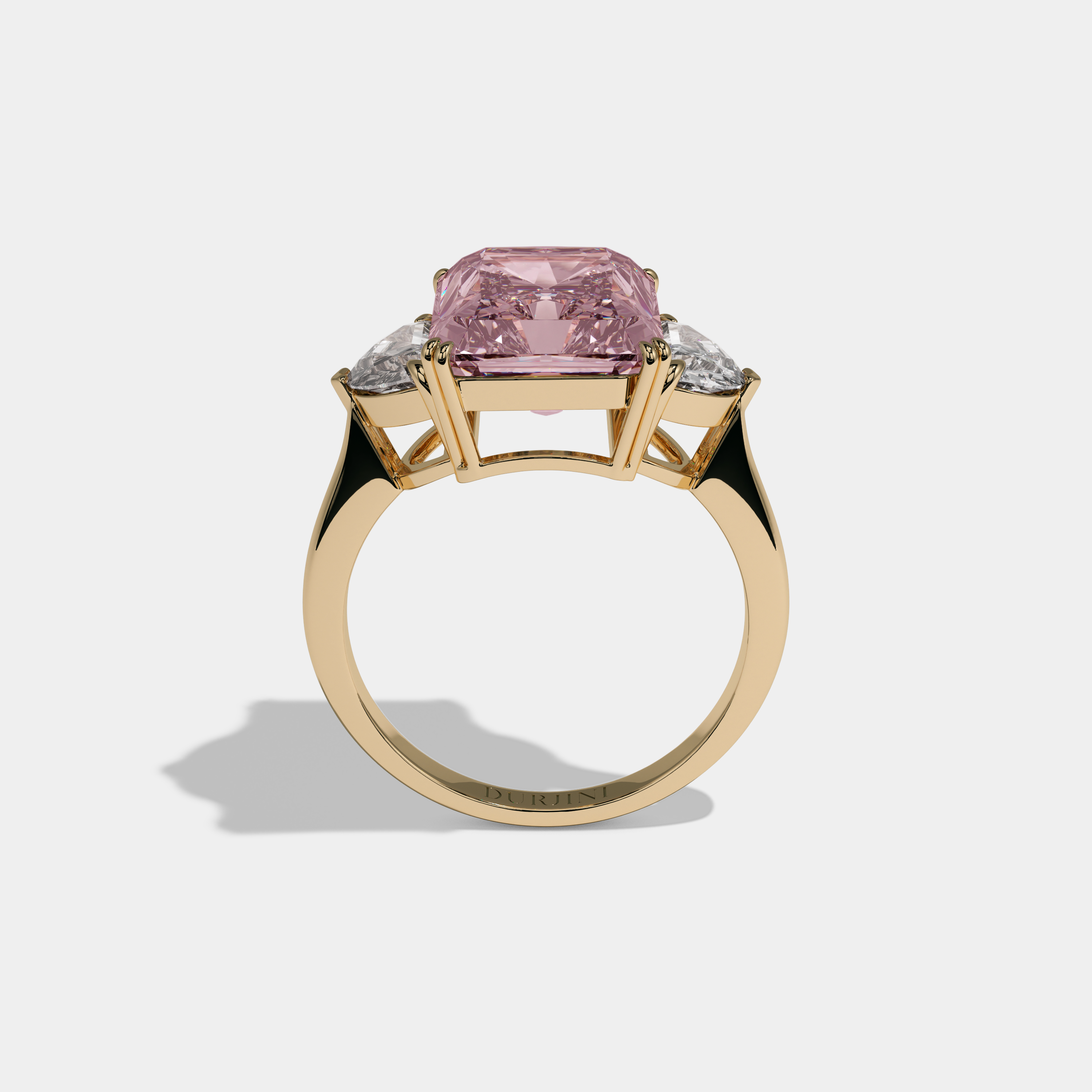 Charlotte Fancy Pink Radiant Cut Diamond Plain Band With Half Moon Sides Engagement Ring 8ct 18K Yellow Gold