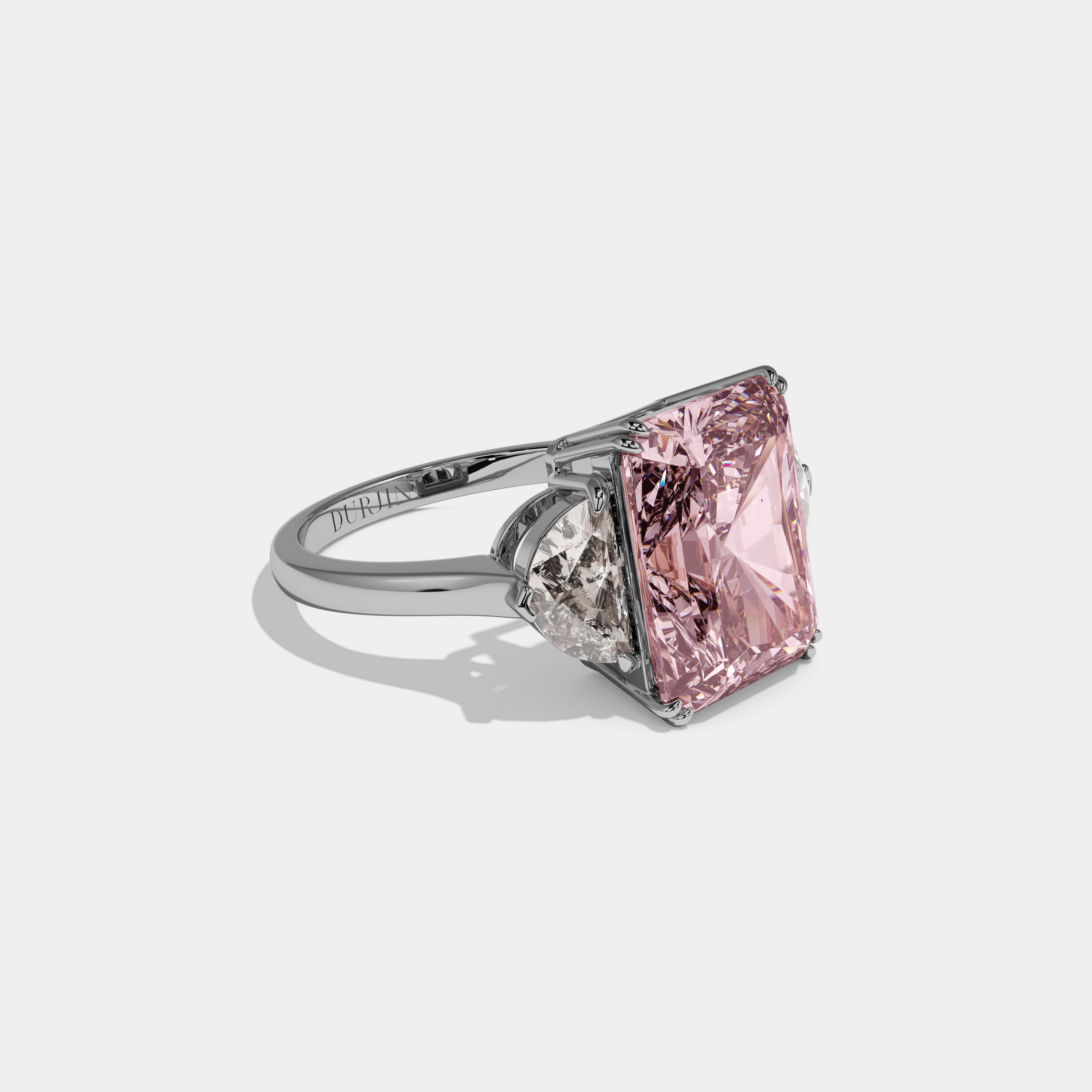 Beatrice Fancy Pink Radiant Cut Diamond Plain Band With Half Moon Sides Engagement Ring 8ct 18K White Gold