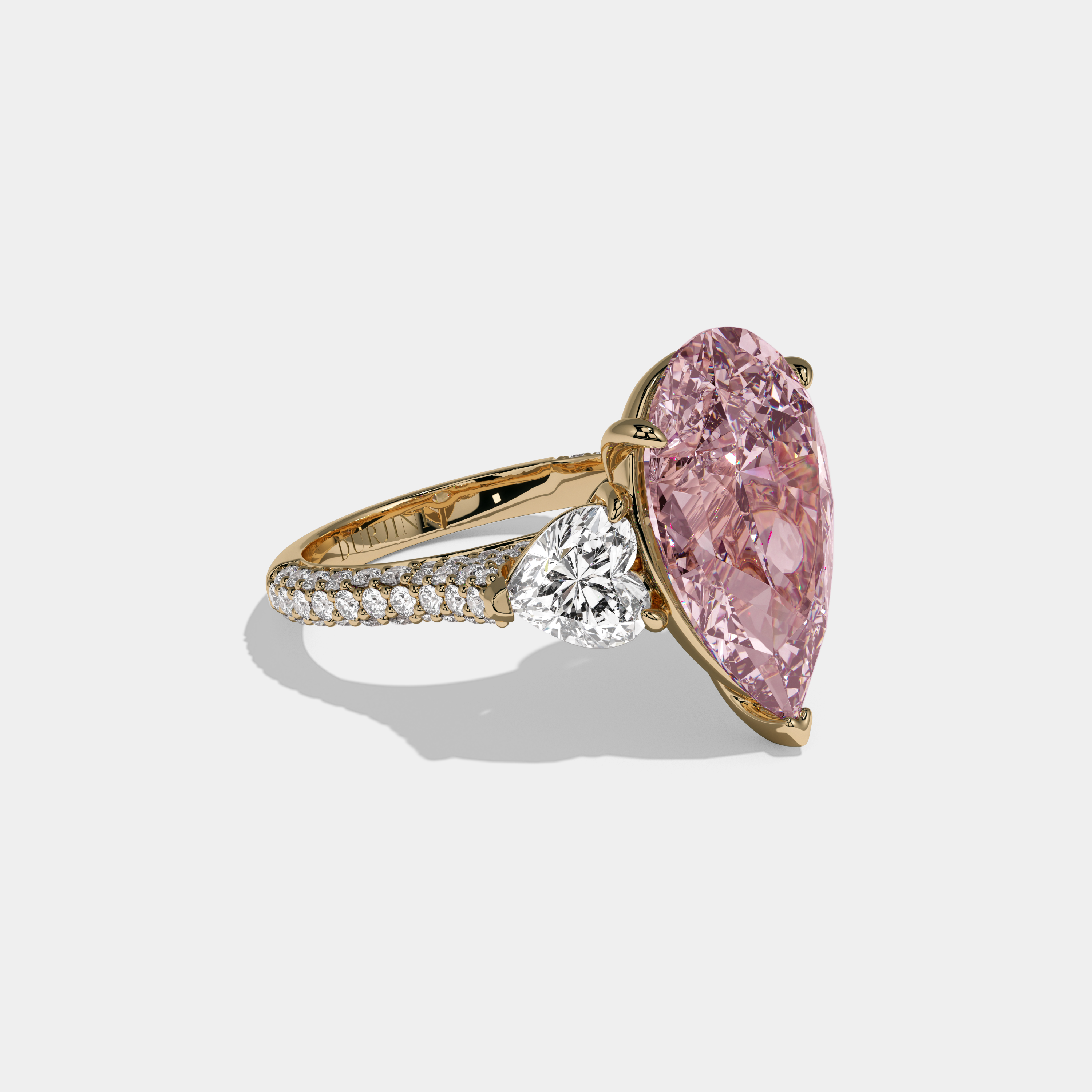 Charlotte Fancy Pink Pear Cut Diamond Band With Heart Cut Sides Engagement Ring 9ct 18K Yellow Gold