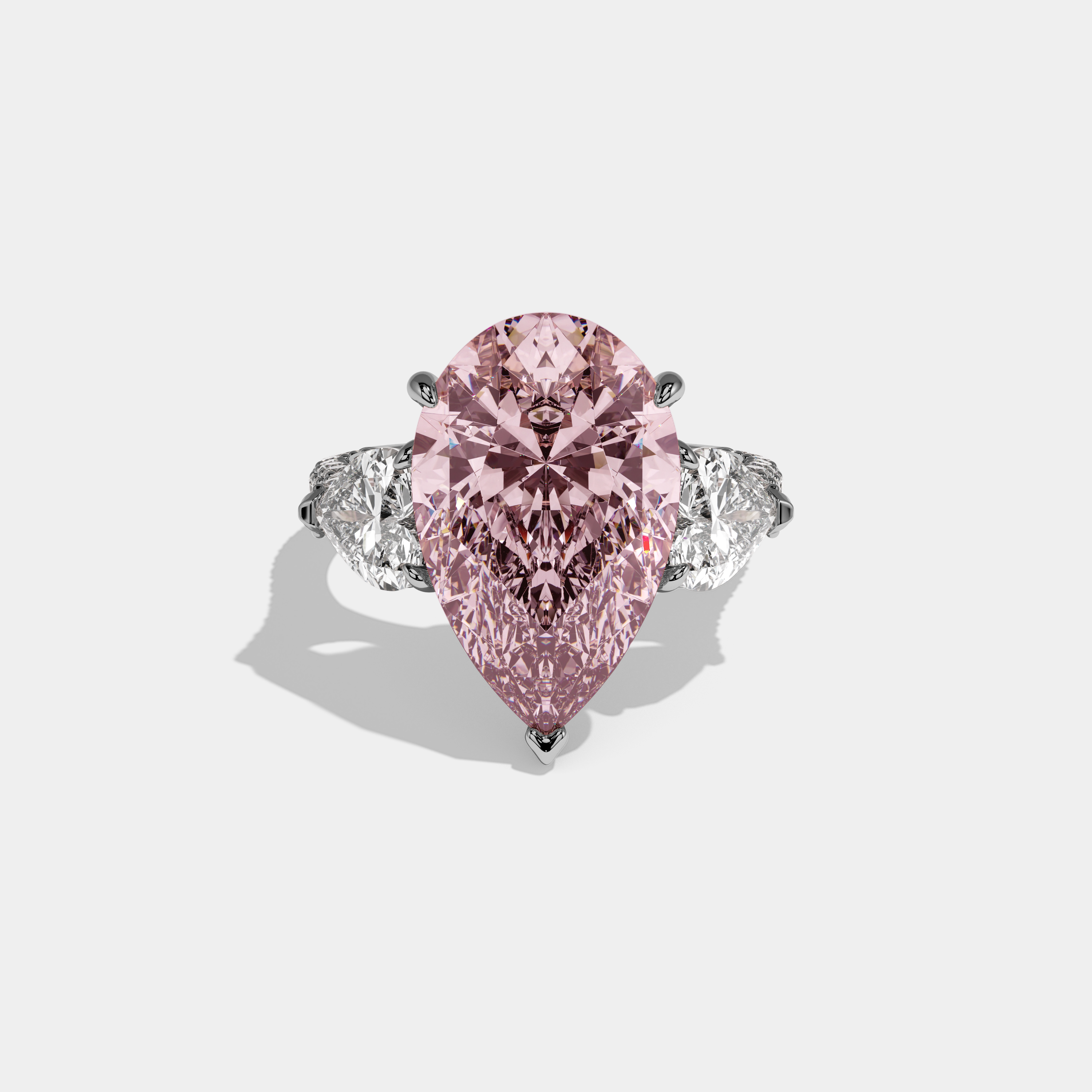 Arabella Fancy Pink Pear Cut Diamond Band With Heart Cut Sides Engagement Ring 9ct 18K White Gold