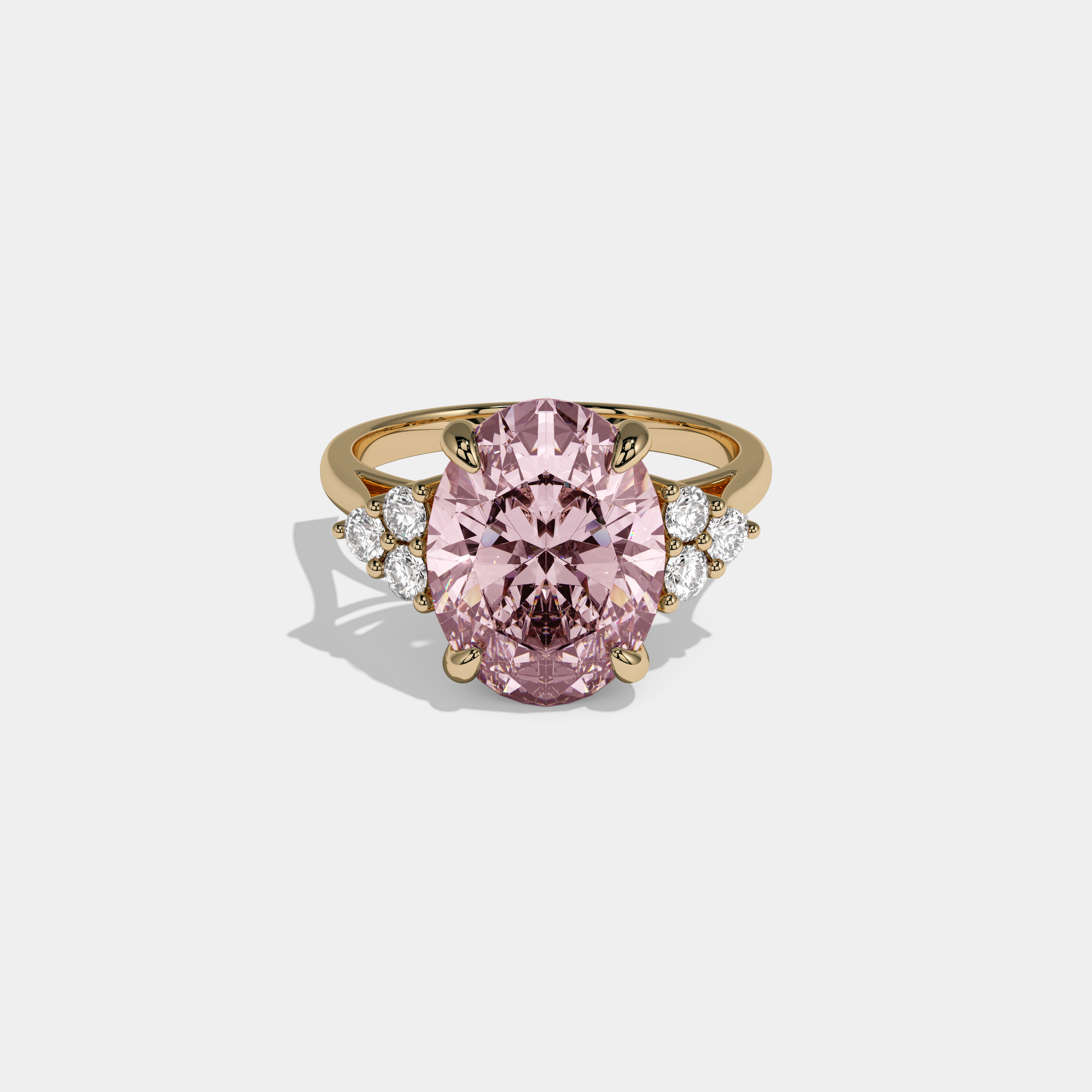 Adelaide Fancy Pink Oval Cut Diamond Plain Band Engagement Ring With Round Sides 6ct 18K Yellow Gold