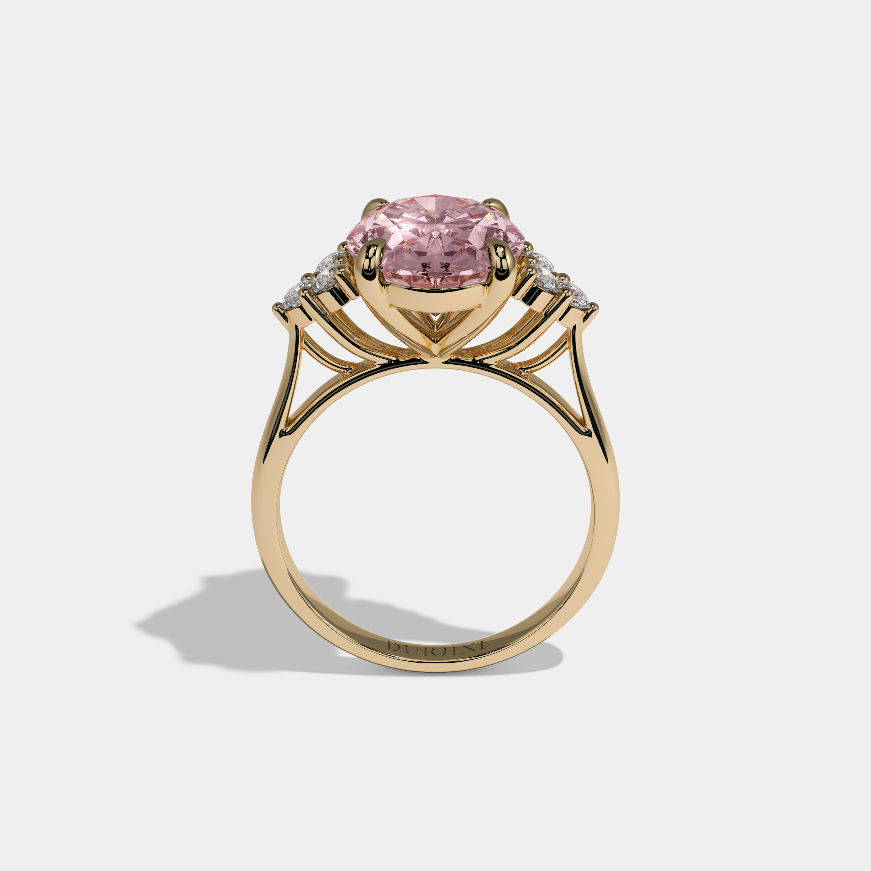 Adelaide Fancy Pink Oval Cut Diamond Plain Band Engagement Ring With Round Sides 6ct 18K Yellow Gold