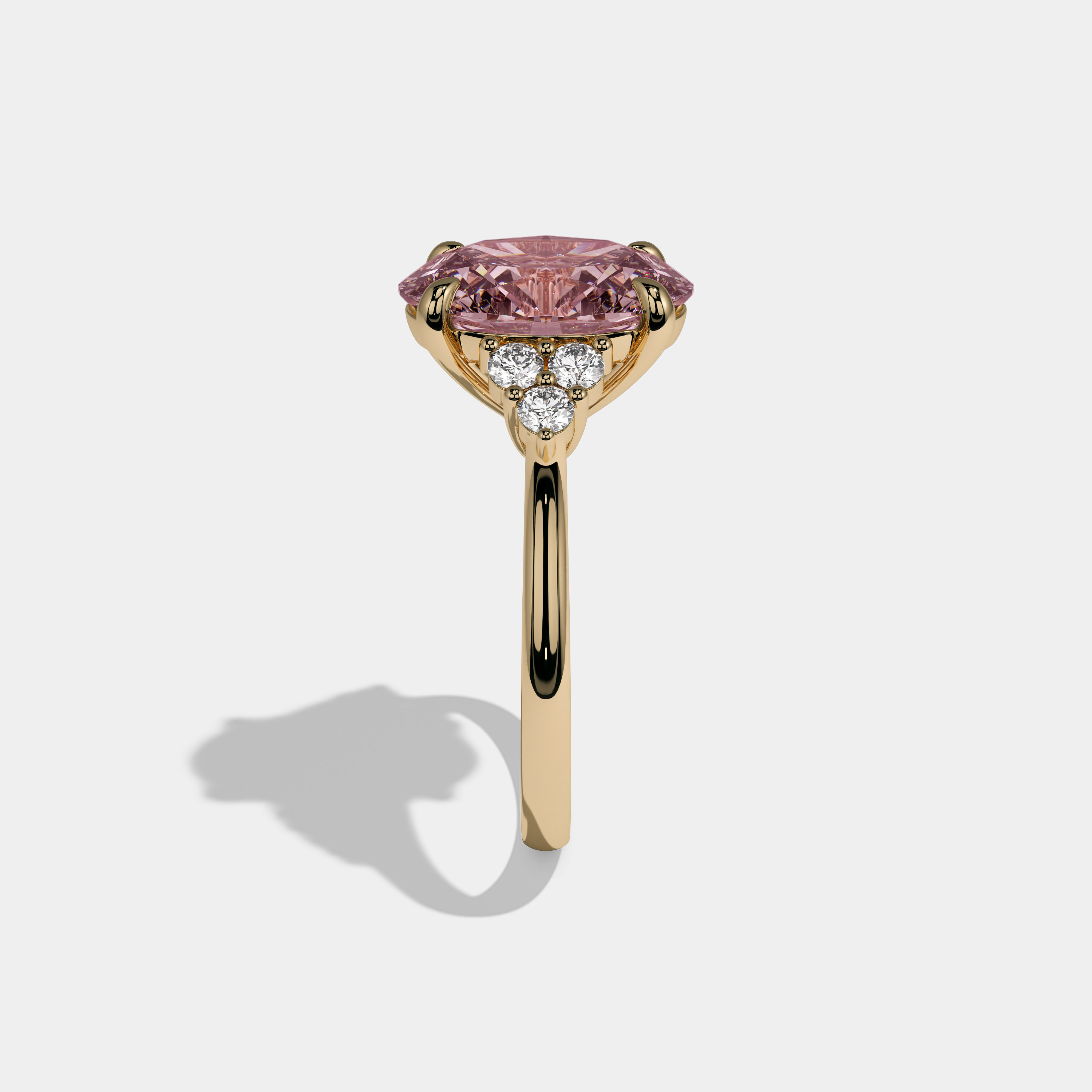 Adelaide Fancy Pink Oval Cut Diamond Plain Band Engagement Ring With Round Sides 6ct 18K Yellow Gold
