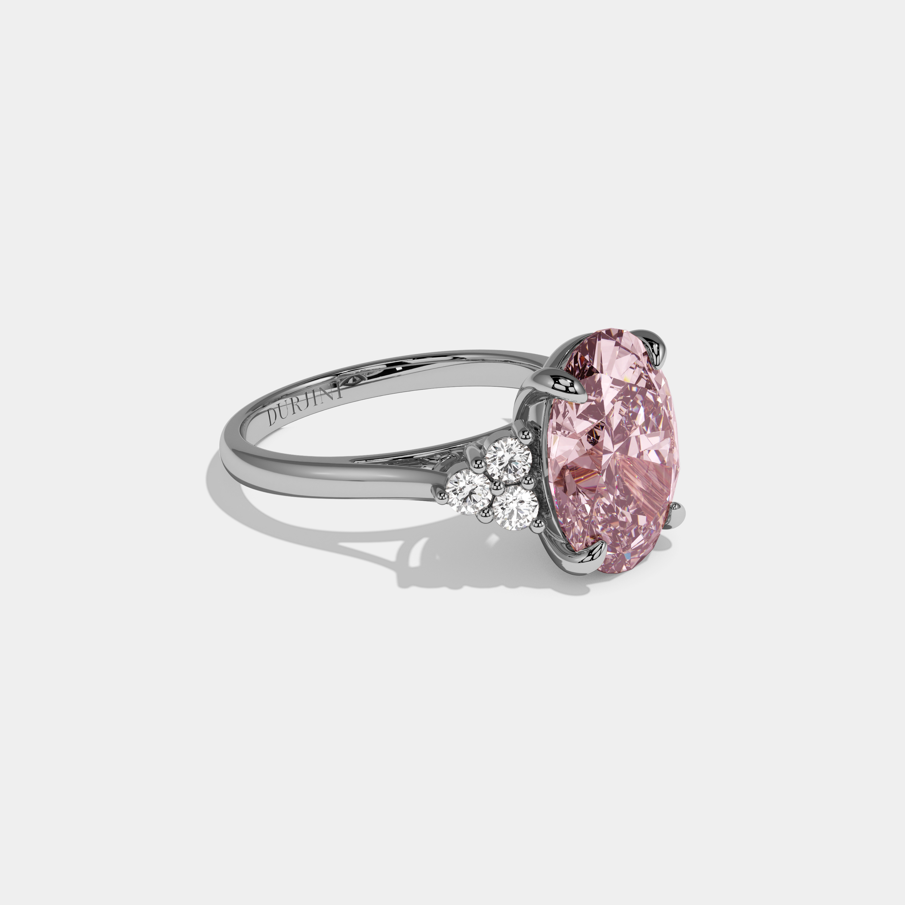 Helena Fancy Pink Oval Cut Diamond Plain Band Engagement Ring With Round Sides 6ct 18K White Gold