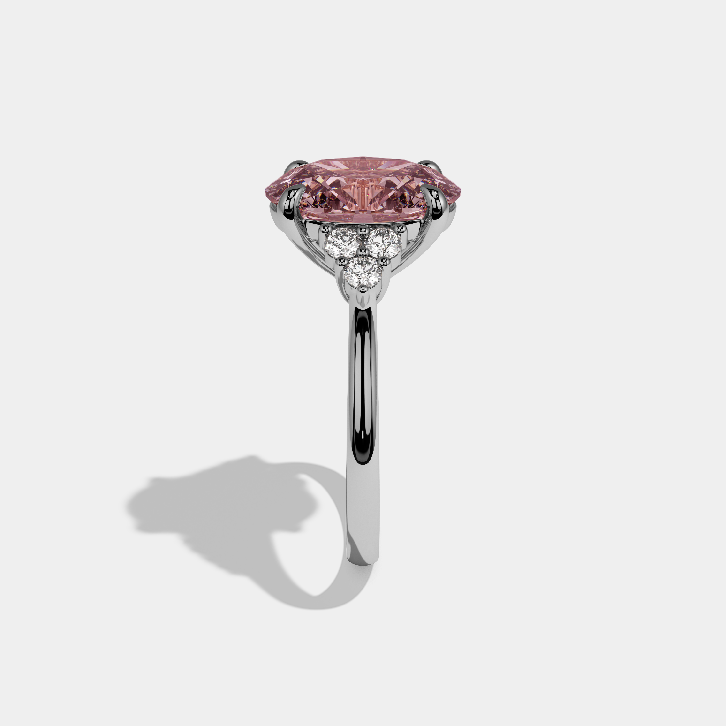 Helena Fancy Pink Oval Cut Diamond Plain Band Engagement Ring With Round Sides 6ct 18K White Gold
