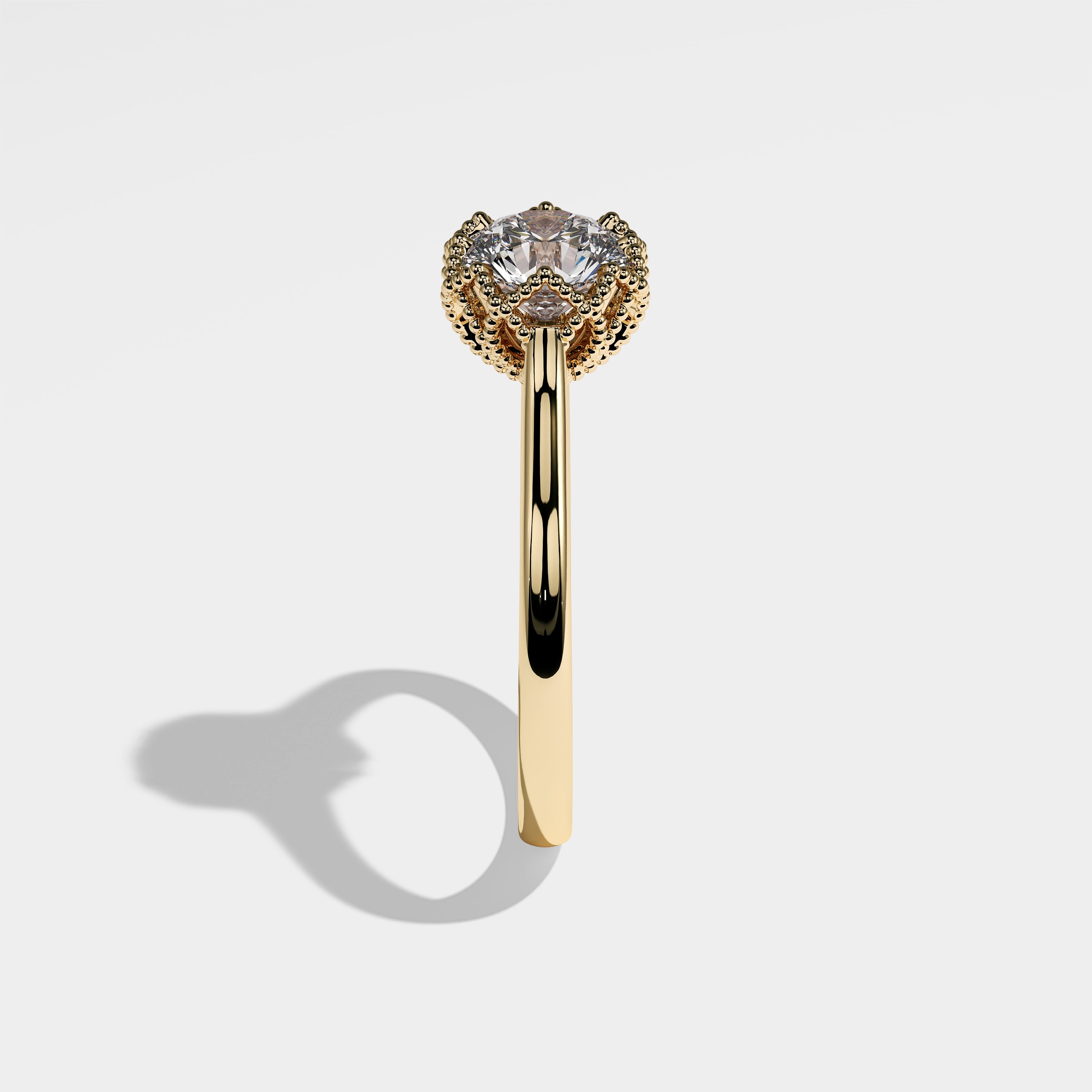 Maple round brilliant diamond engagement ring in 18K yellow gold by Kurbãni Durjini, side view