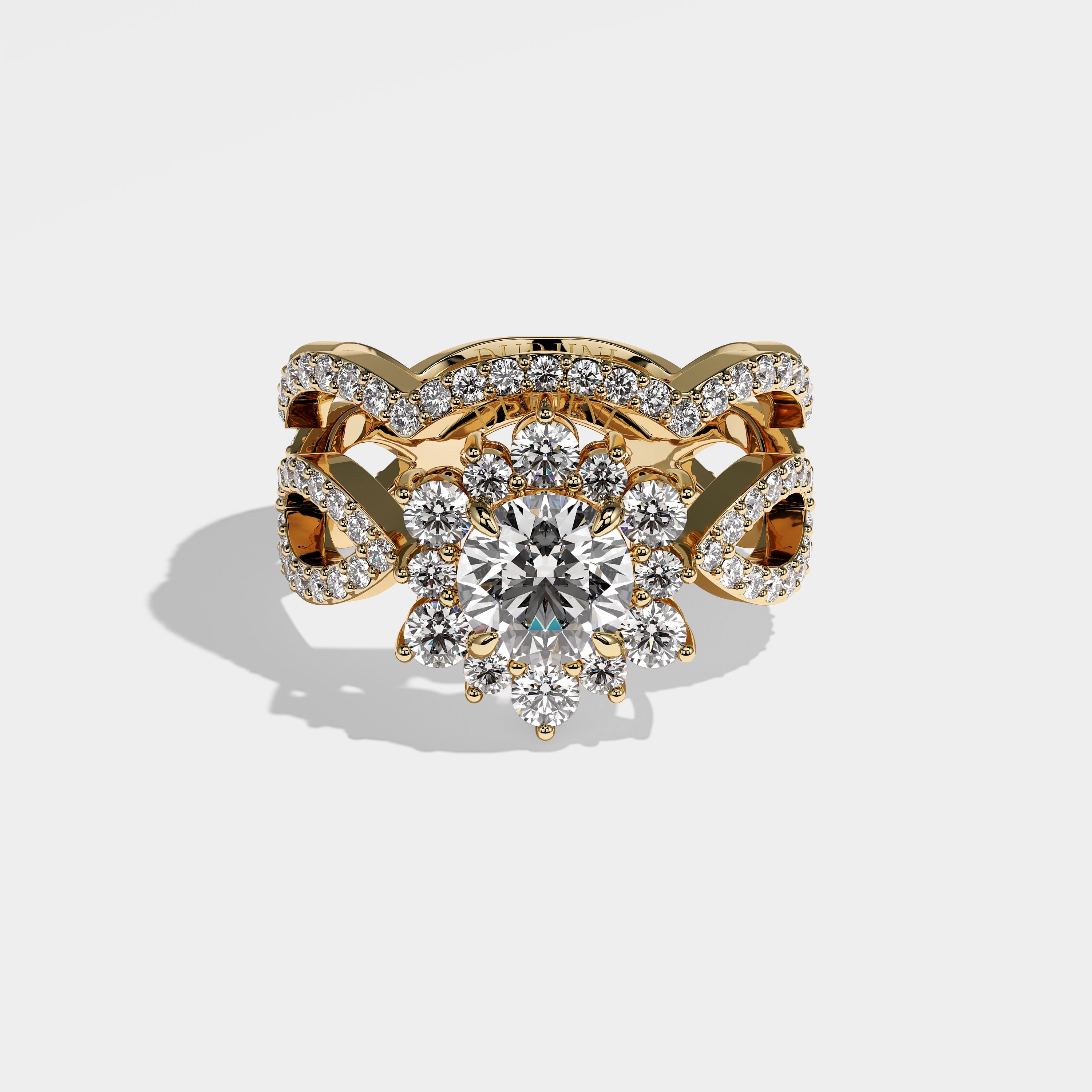 Panda Diamond Round Brilliant Halo Engagement Ring 18K Yellow Gold 8.00ct SET