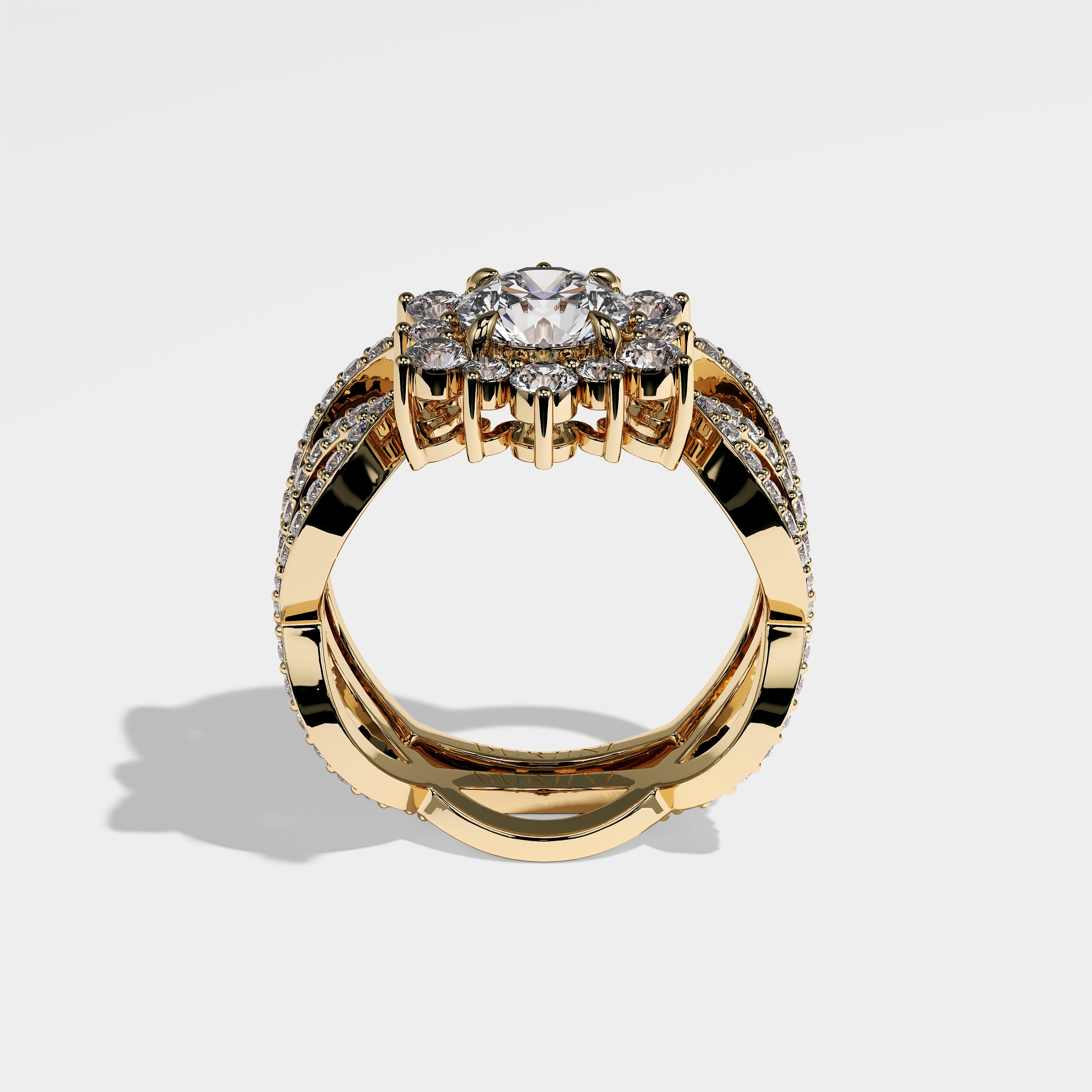 Panda Diamond Round Brilliant Halo Engagement Ring 18K Yellow Gold 8.00ct SET
