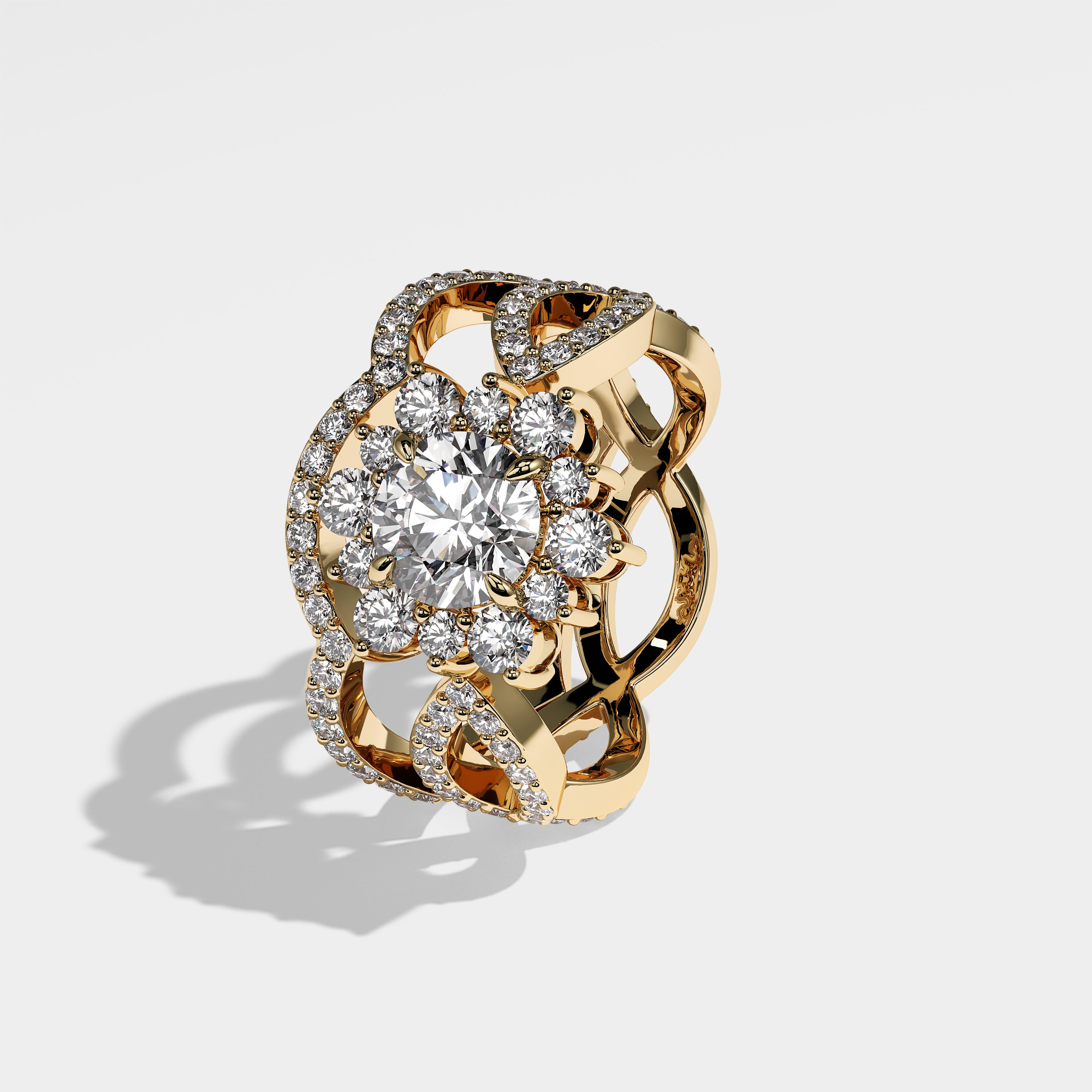 Panda Diamond Round Brilliant Halo Engagement Ring 18K Yellow Gold 8.00ct SET