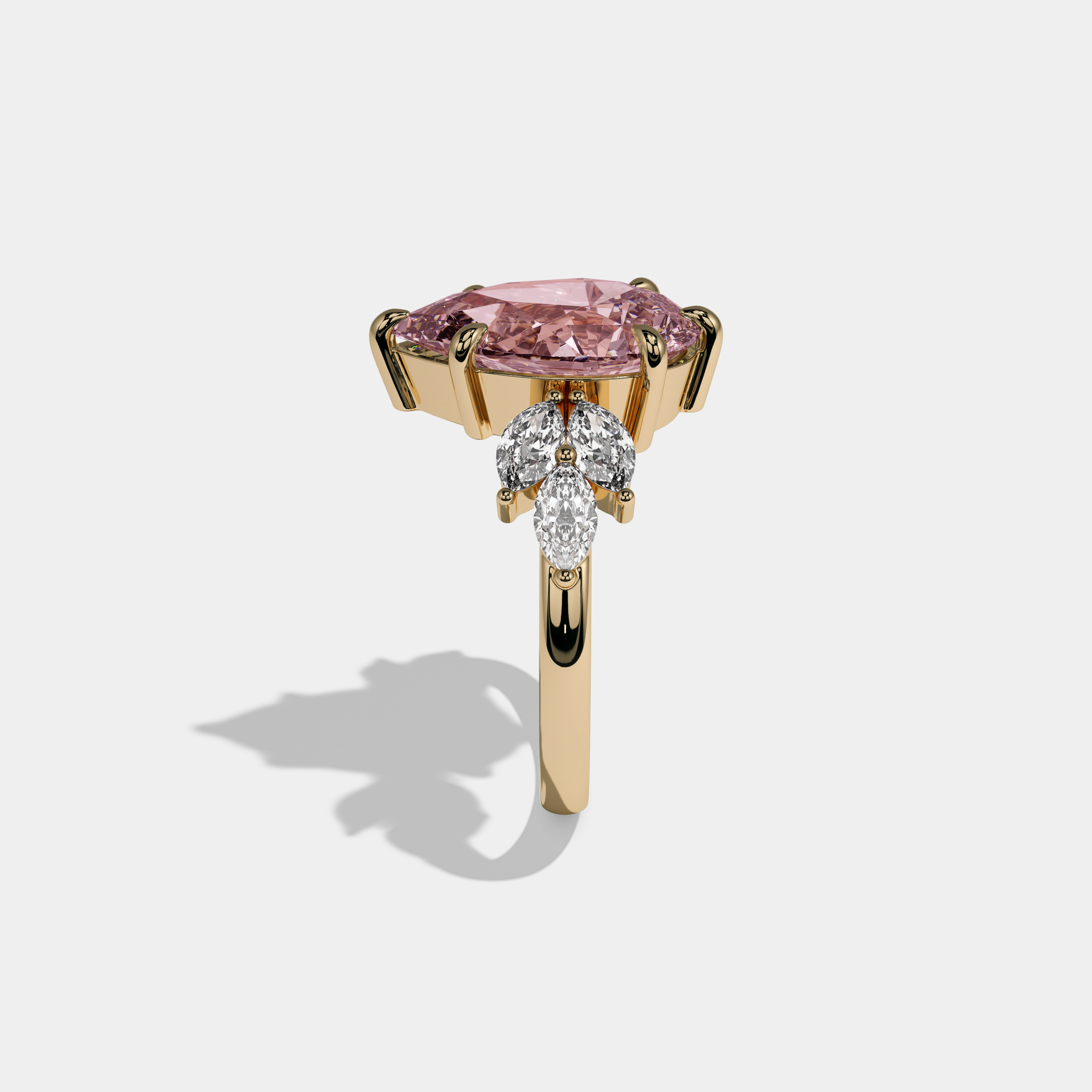 Charlotte Fancy Pink Pear Cut Diamond Plain Band With Marquise Cut Sides Engagement Ring 7ct 18K Yellow Gold