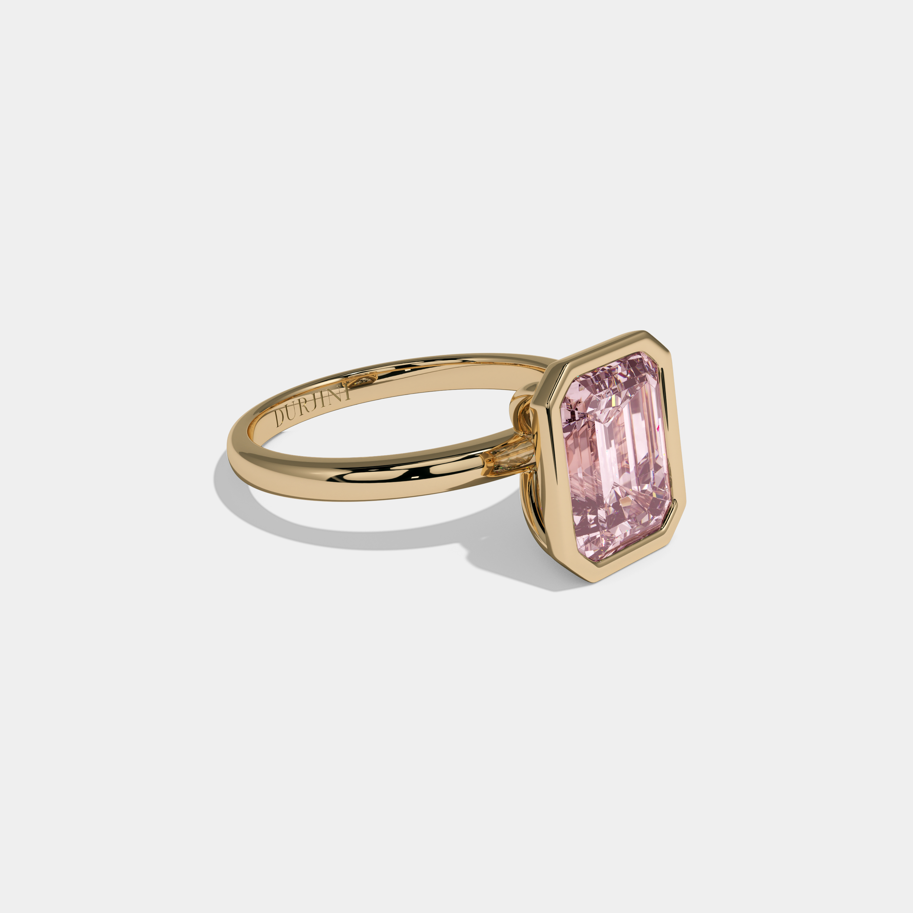 Charlotte Fancy Pink Emerald Cut Diamond Plain Band Bezel Engagement Ring 5ct 18K Yellow Gold
