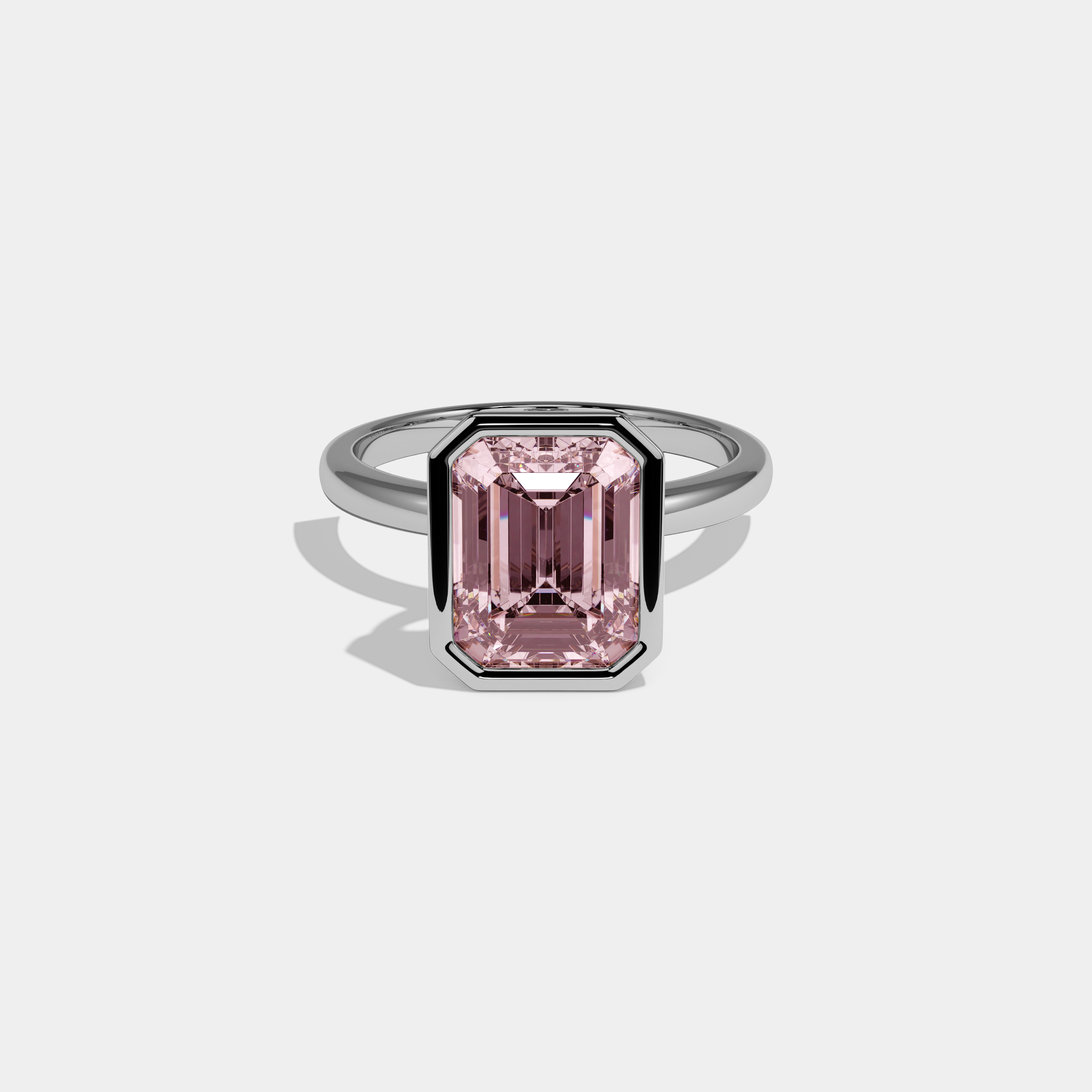 Beatrice Fancy Pink Emerald Cut Diamond Plain Band Bezel Engagement Ring 5ct 18K White Gold
