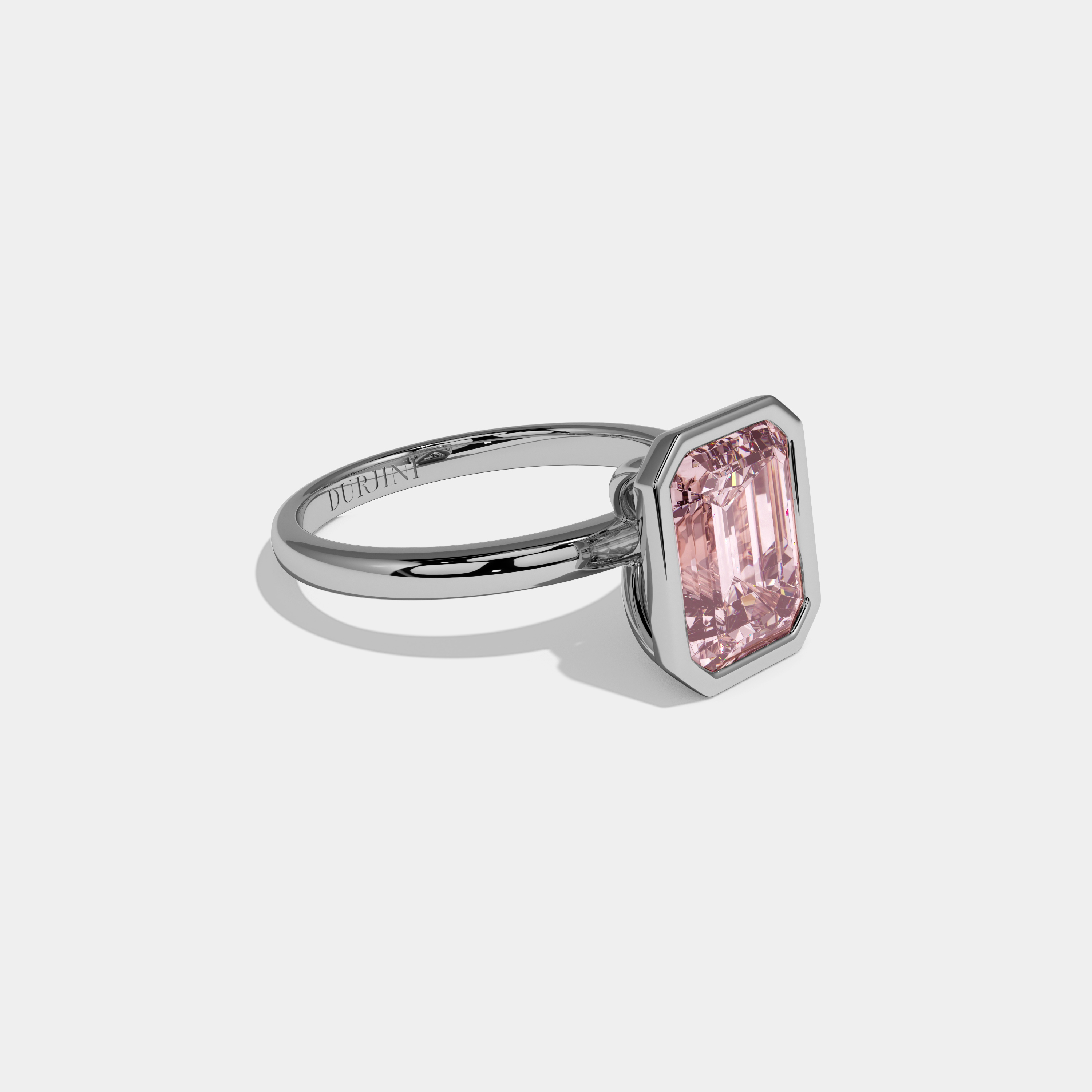 Beatrice Fancy Pink Emerald Cut Diamond Plain Band Bezel Engagement Ring 5ct 18K White Gold
